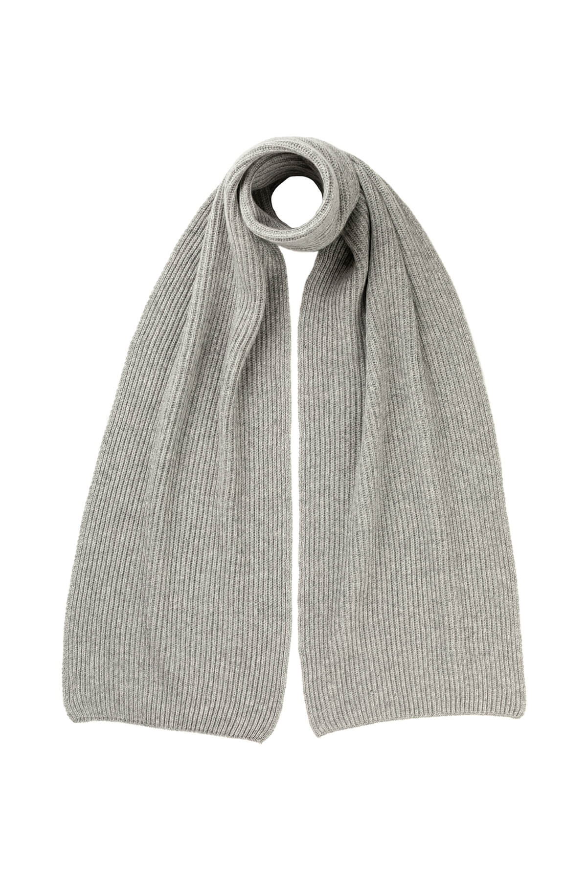 Johnstons of Elgin’s Ribbed Cashmere Scarf Giftset in Light Grey on a grey background AW23GIFTSET6C