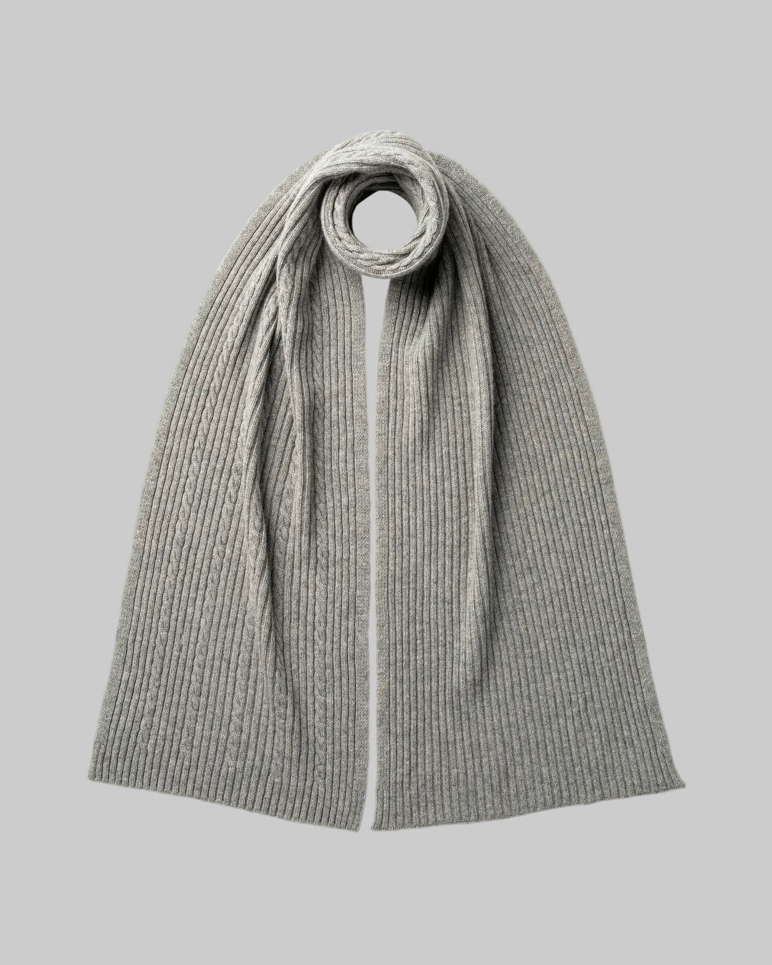 Johnstons of Elgin Knitted Accessories Cable & Rib Grey Cashmere Scarf HAA03402HA0308ONE