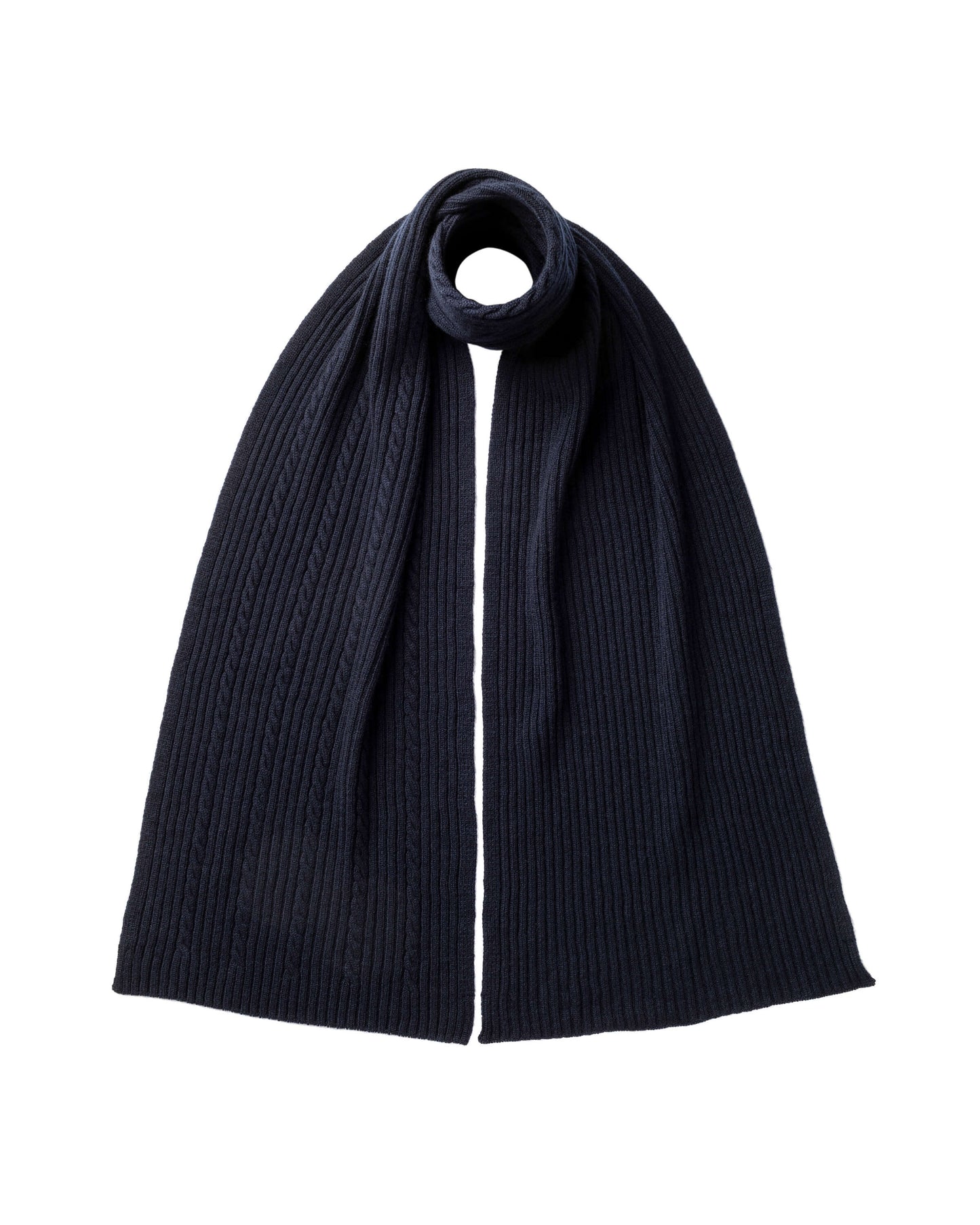 Johnstons of Elgin Knitted Accessories Navy Cable & Rib Navy Cashmere Scarf HAA03402SD7286ONE