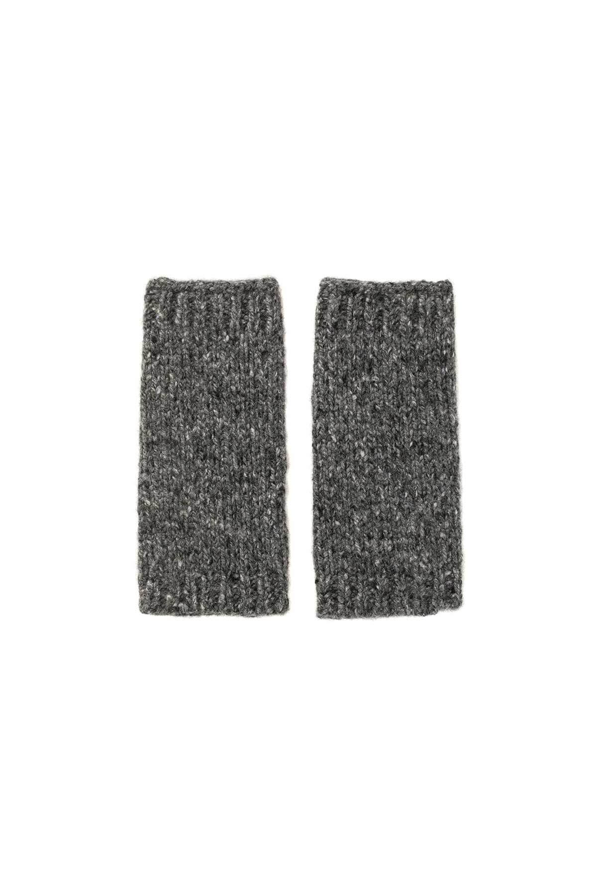 Johnstons of Elgin Donegal Cashmere Wrist Warmers in Mid Grey on a white background HAC03255HA7161ONE