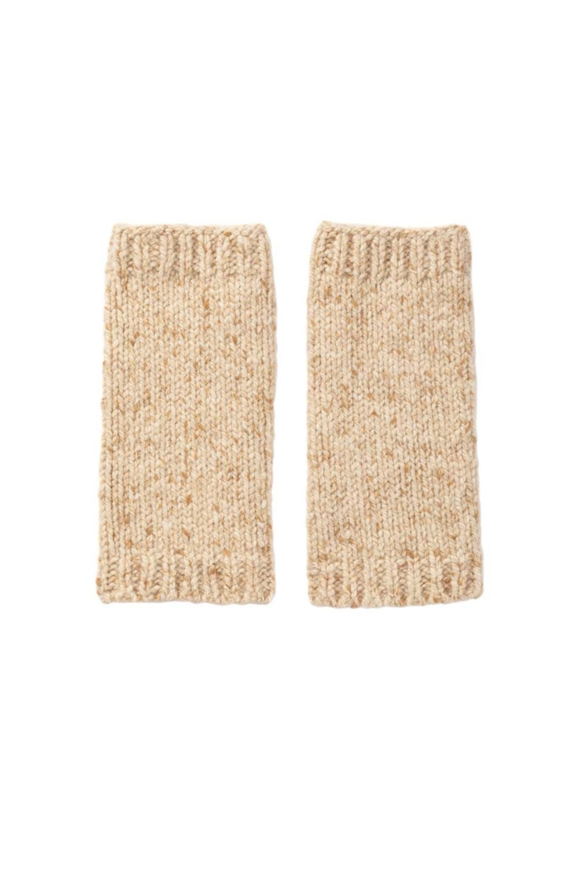 Johnstons of Elgin Donegal Cashmere Wrist Warmers in Light Camel on a white background HAC03255HB0209ONE