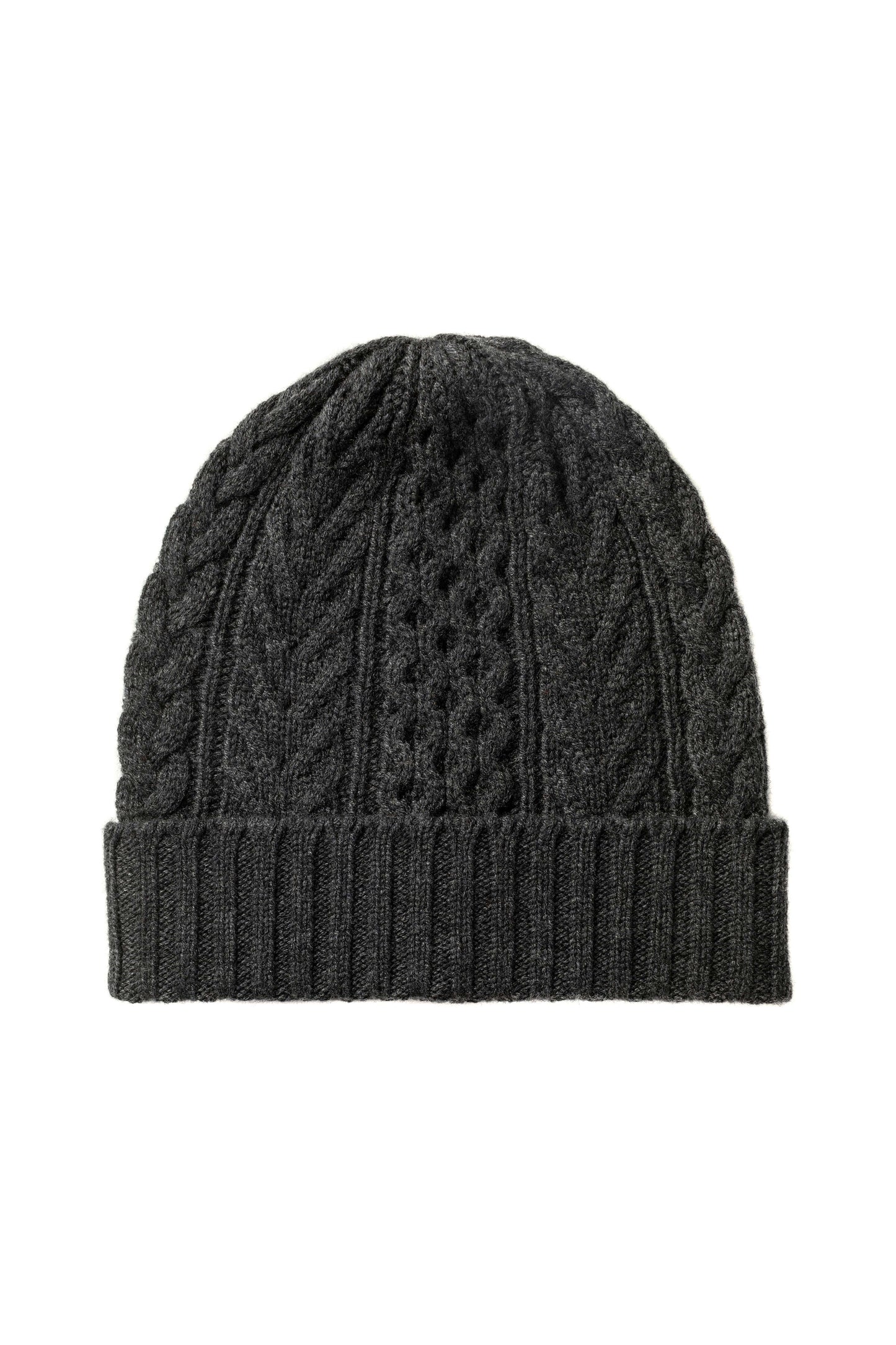 Johnstons of Elgin Knitted Accessories Charcoal Grey Aran Cable Grey Cashmere Beanie HAC03411HA7165ONE