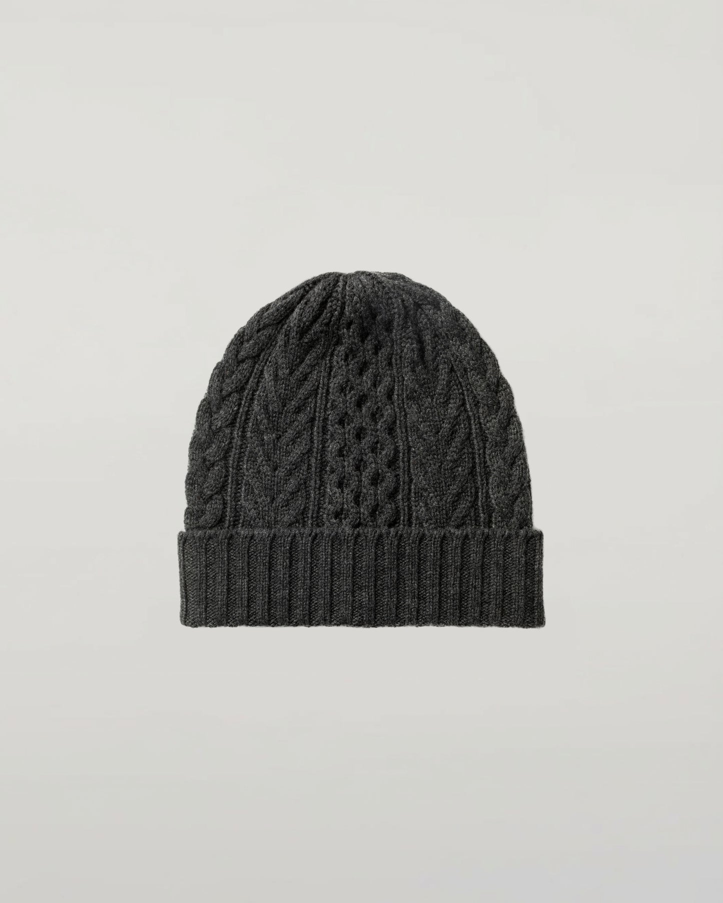 Johnstons of Elgin Knitted Accessories Charcoal Grey Aran Cable Grey Cashmere Beanie HAC03411HA7165ONE