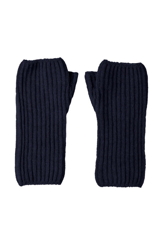 Johnstons of Elgin AW24 Knitted Accessory Navy Ribbed Cashmere Wrist Warmers HAE02681SD0707N/A