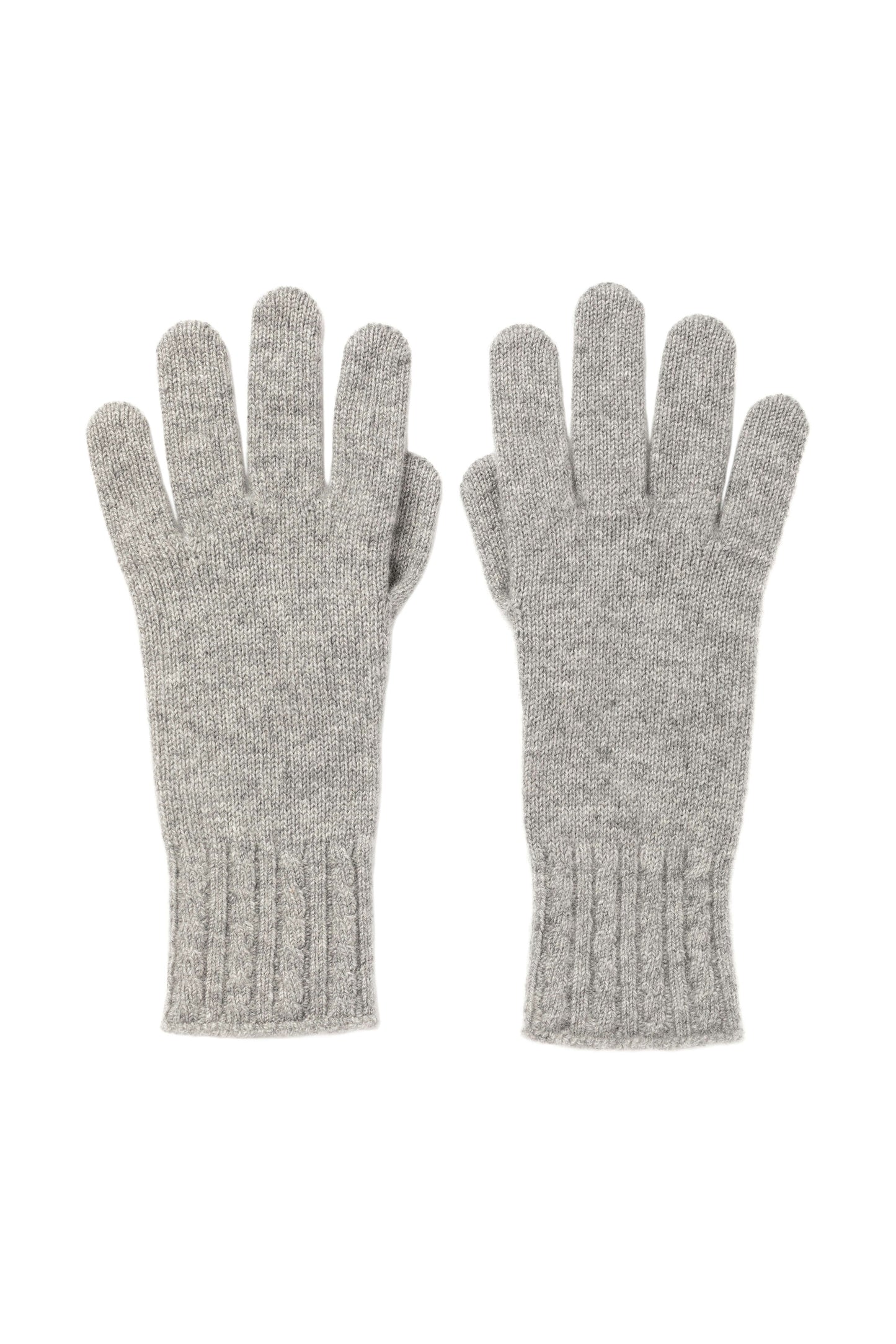 Johnstons of Elgin’s Light Grey Women's Cashmere Gloves with Cable Cuff on a white background HAE03245HA0308