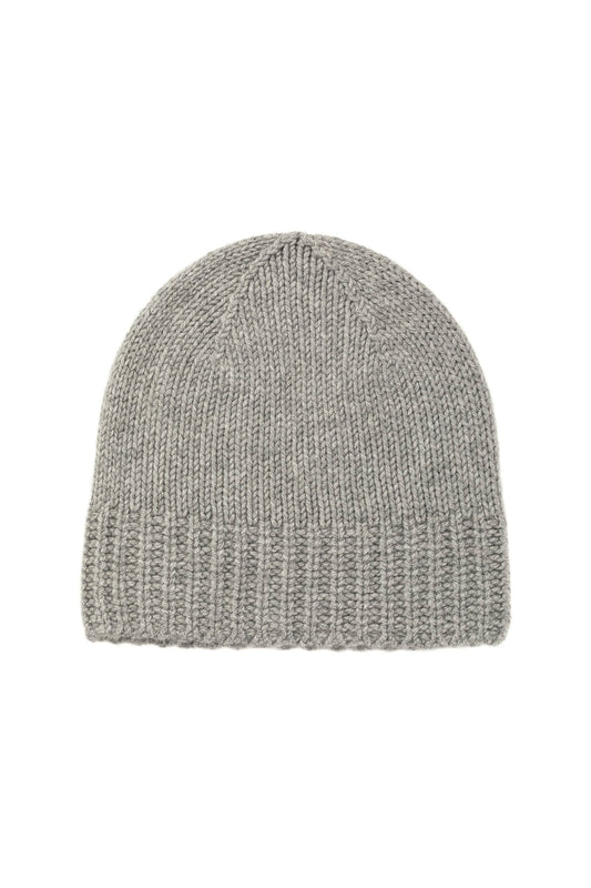 Johnstons of Elgin’s Light Grey Jersey Cuff Cashmere Beanie on white background HAT03246HA0308