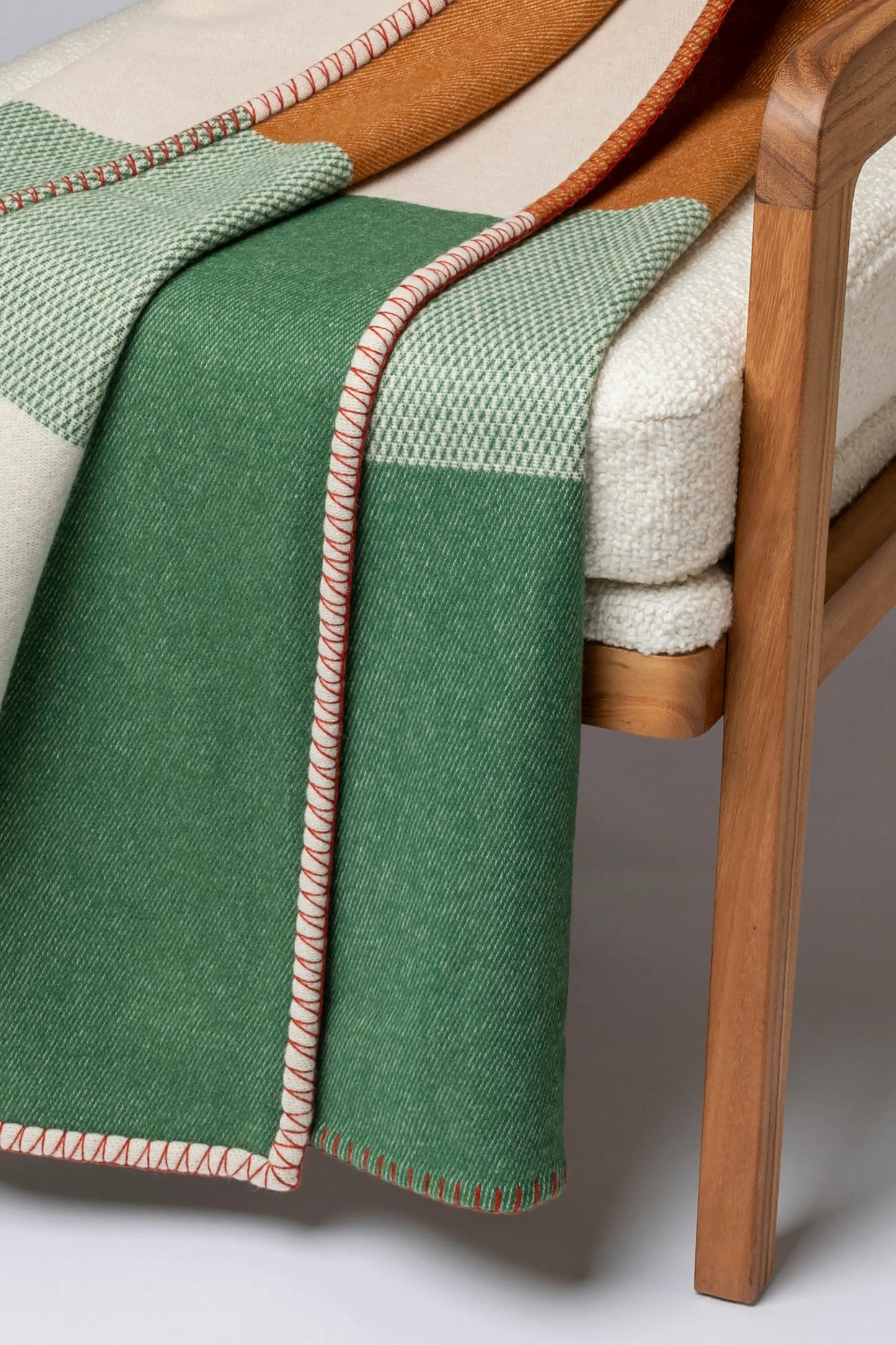 2025 Johnstons of Elgin Interiors Collection Rich Natural Blanket Stitched Block Jacquard Throw on a white background TB000500RU7577ONE