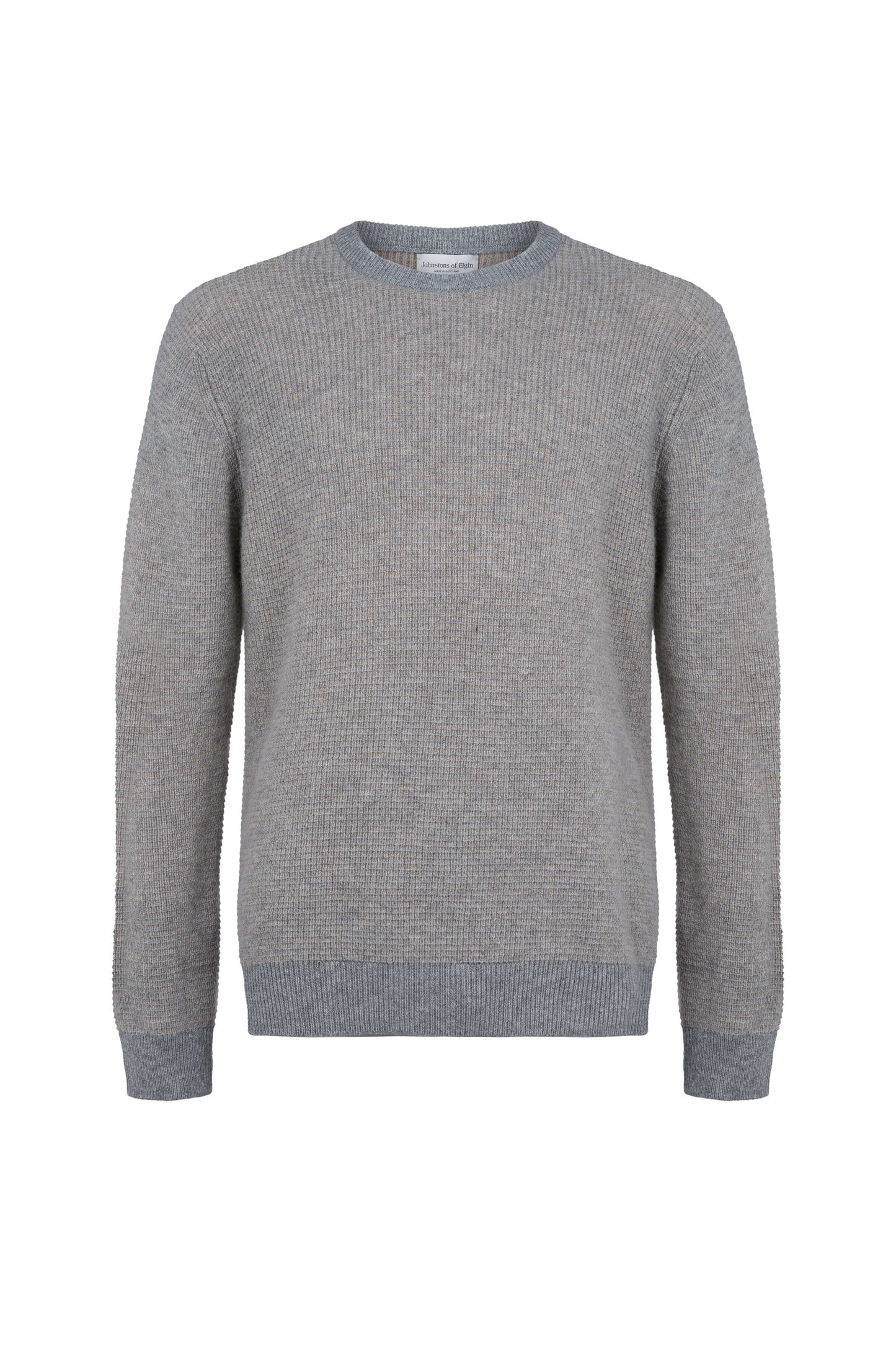 Johnstons of Elgin Mens Knitwear Light Grey & Oatmeal Textured Waffle Rib Cashmere Jumper KAA05042Q23703