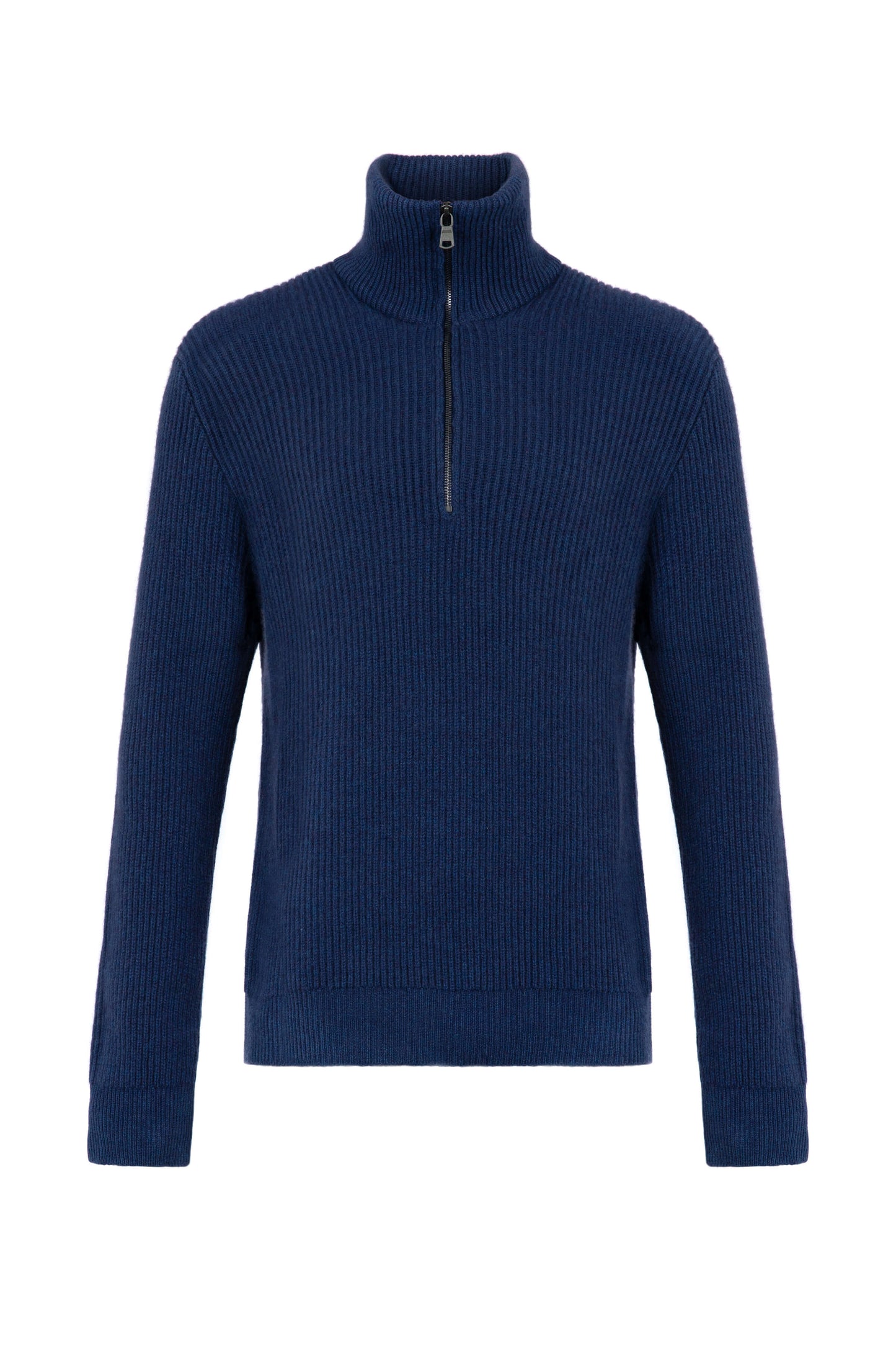 Johnstons of Elgin Men's Knitwear Ocean Blue Ribbed Cashmere Zip Neck KAA05112HD7244
