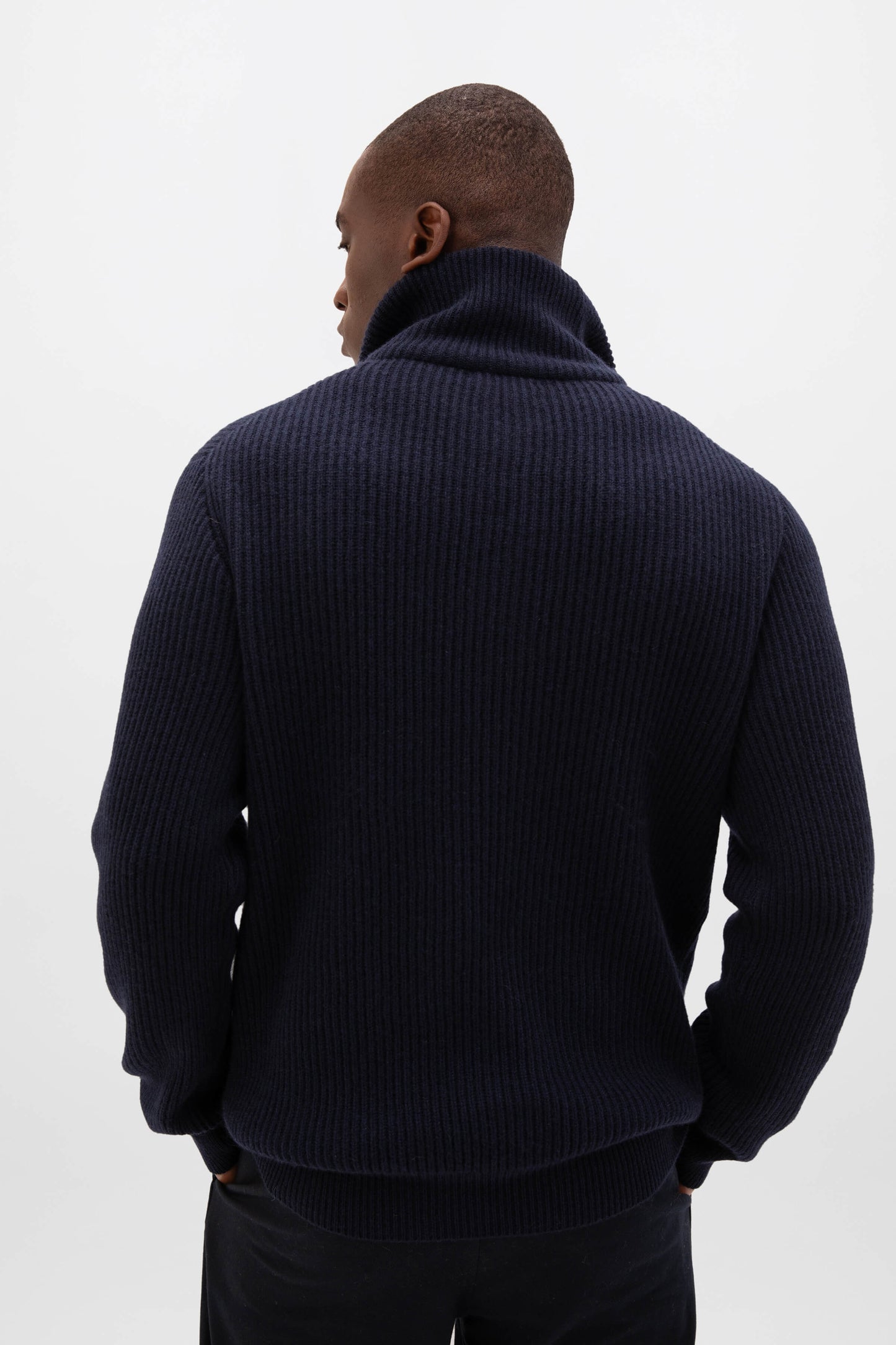 Johnstons of Elgin AW24 Men's Ribbed Cashmere Zip Turtle Neck Jumper in Dark Navy KAA05112SD7286