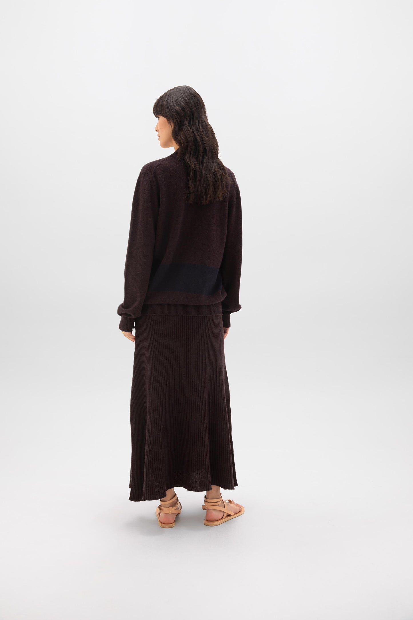 Johnstons of Elgin SS24 Women's Knitwear Malt Brown Marl Ribbed Marl Cashmere Skirt KAI05206Q24281