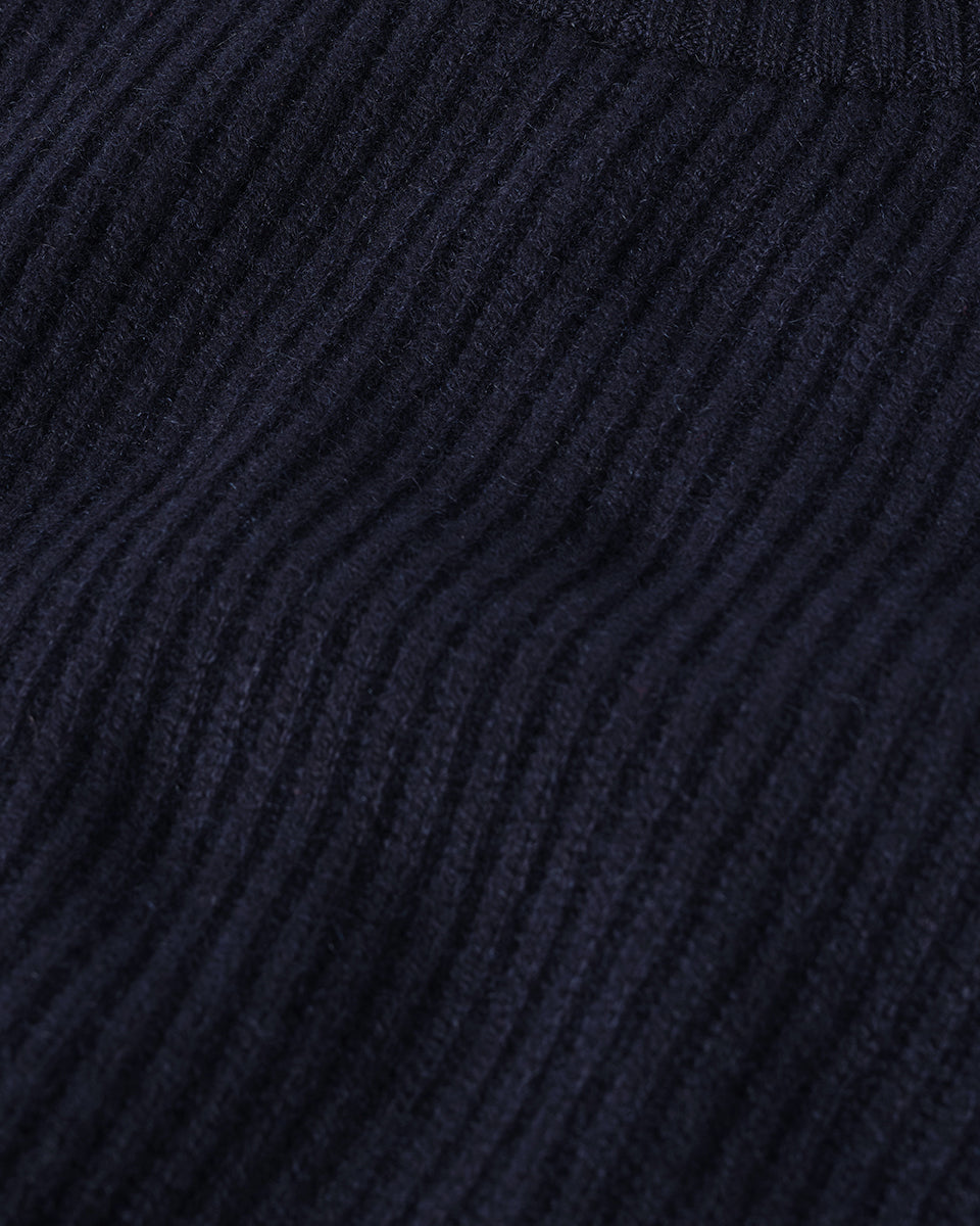 Johnstons of Elgin AW25 Men's Knitwear Dark Navy & Heather Navy Contrast Neck Navy Cashmere Jumper KAA05270Q25362