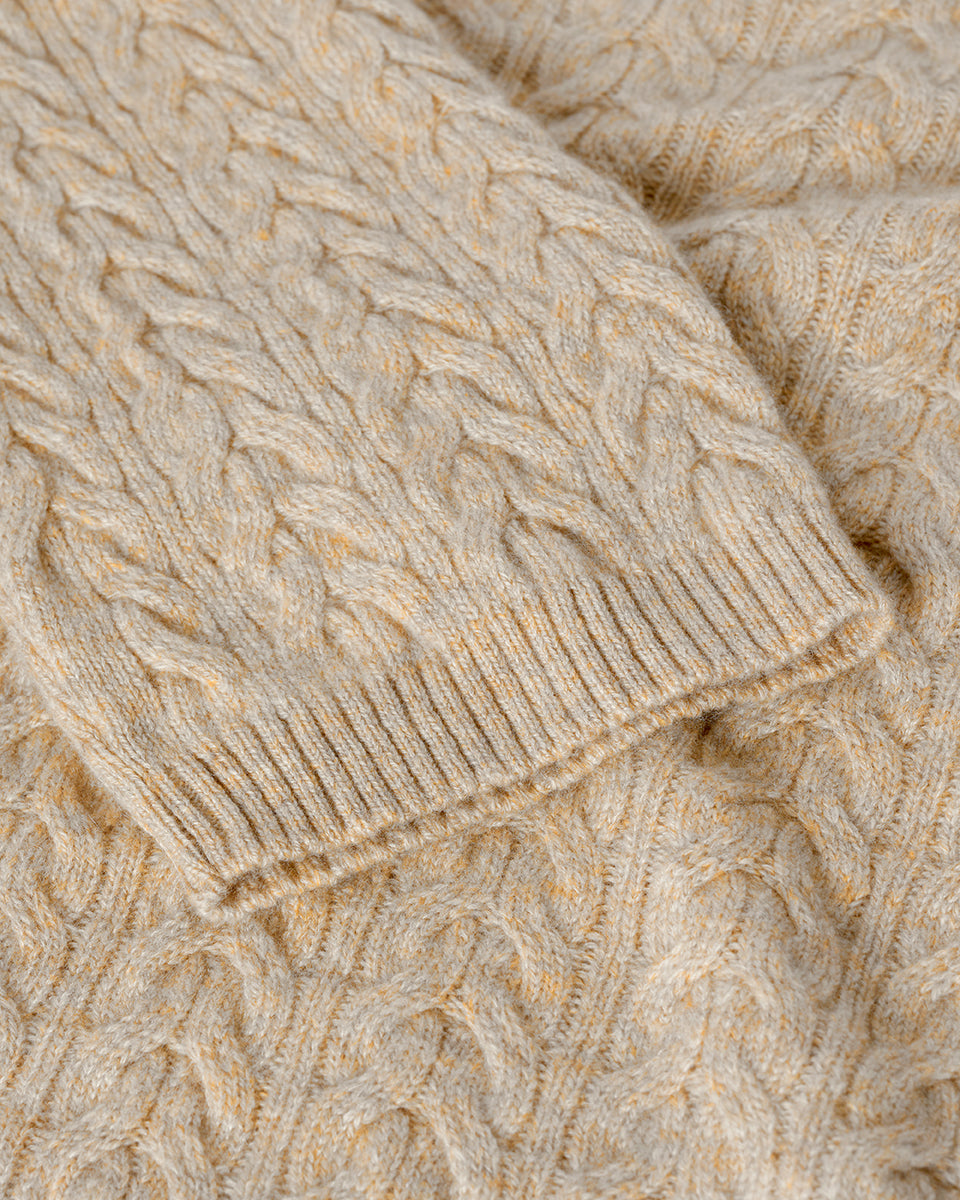 Johnstons of Elgin Women's Knitwear Oatmeal Slouchy Cable Natural Cashmere Jumper Close Up KAA05282HB0210