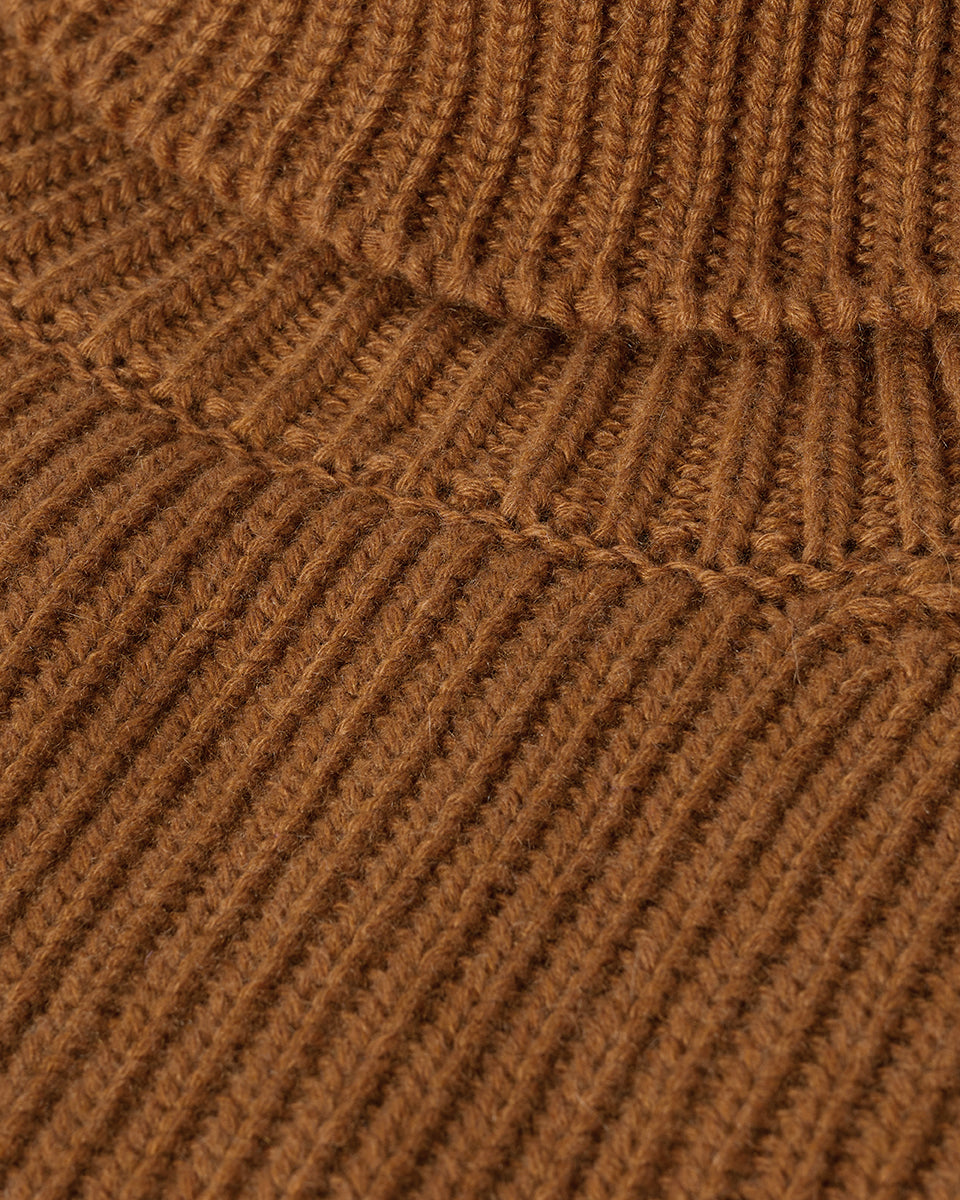 Johnstons of Elgin AW25 Women's Knitwear Dark Camel Roll-Collar Camel Cashmere Jumper details KAB05492SB4620