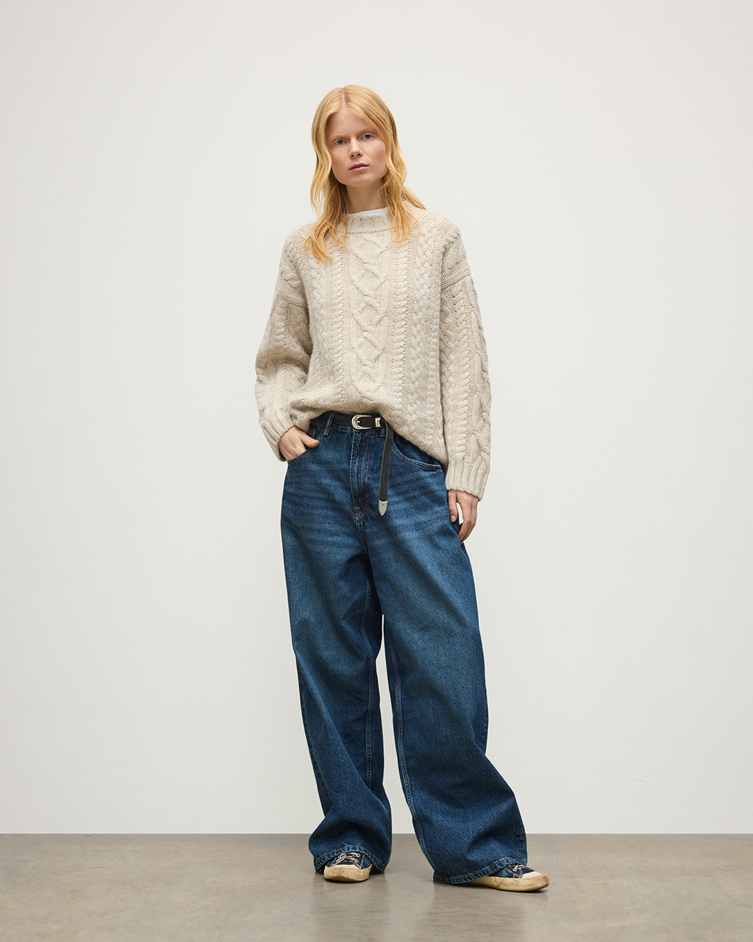 Mabel Natural Aran Cable Cashmere Jumper | Made in Scotland