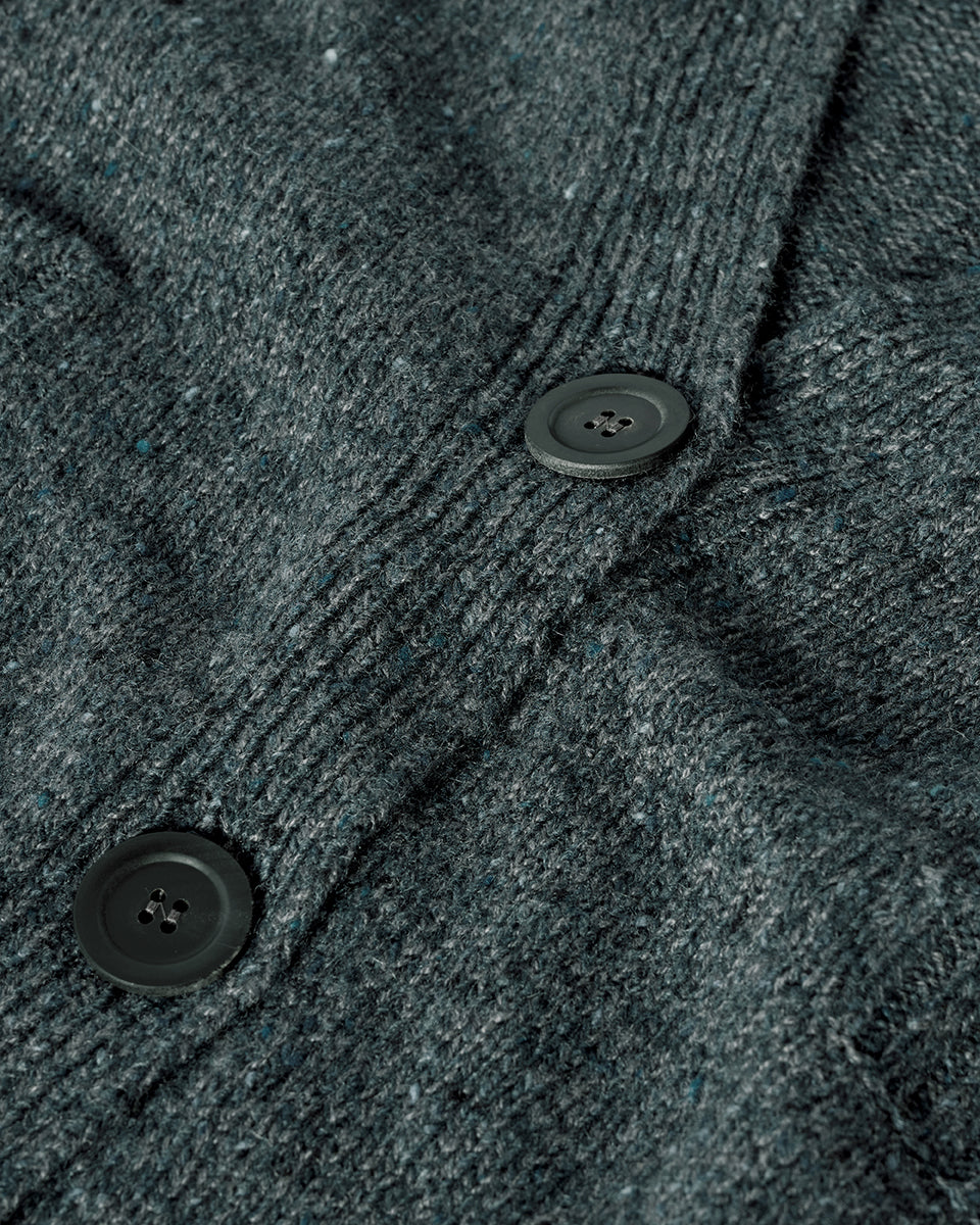 Johnstons of Elgin AW25 Women's Knitwear Storm Donegal Donegal Cashmere Blue V Neck Cardigan close up KAC05090006336