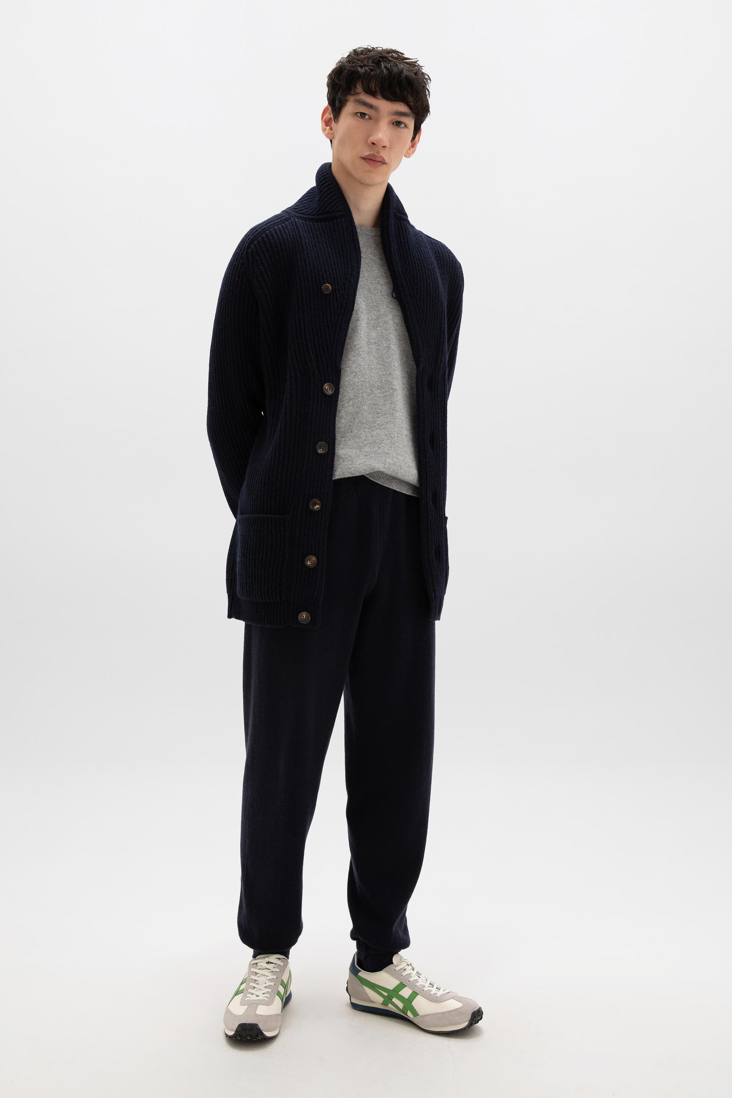 Shawl Collar Dark Navy Cashmere Cardigan