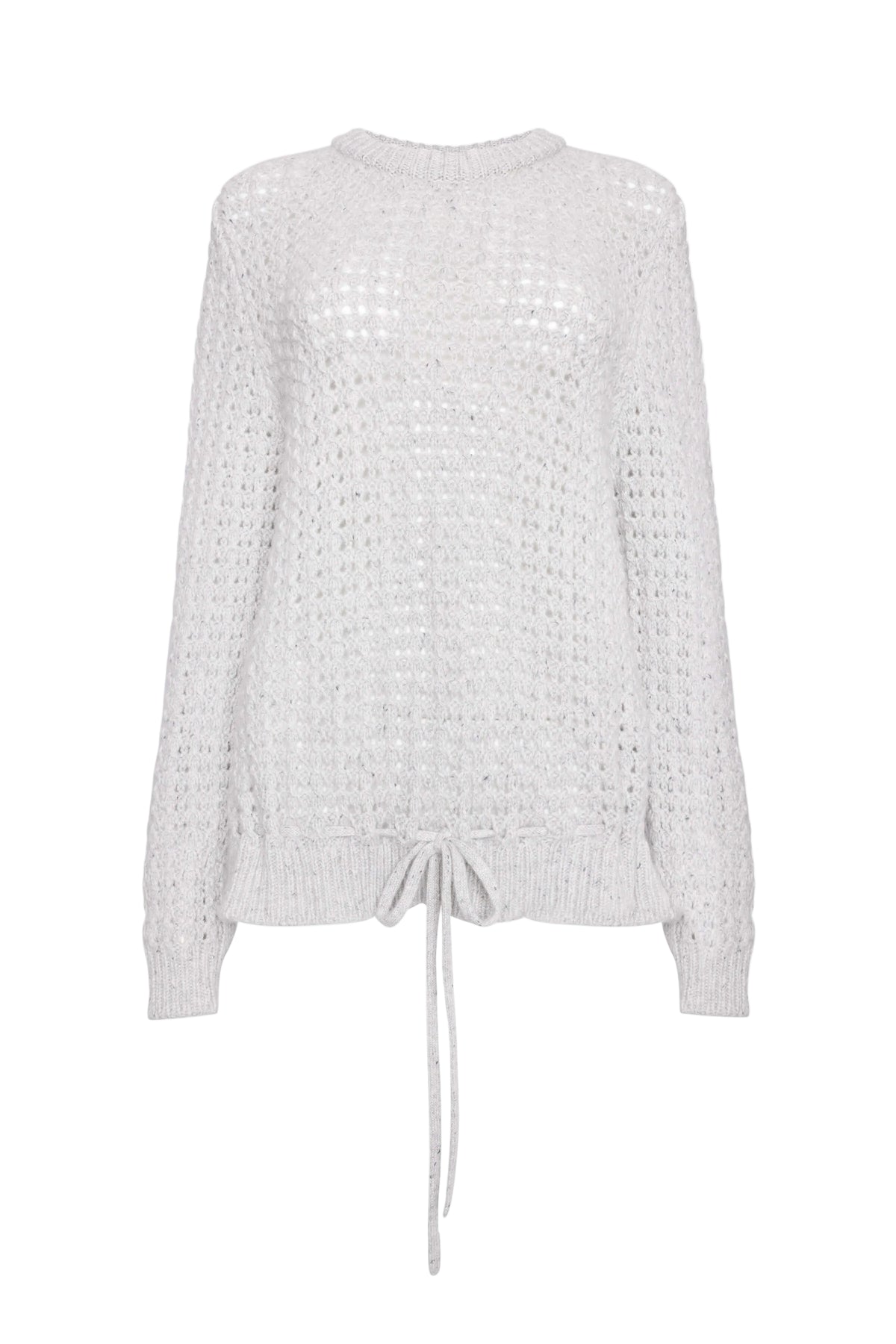 Johnstons of Elgin AW24 Women's Knitwear Pale Grey Donegal Cashmere Crochet Sweater KAC05290004384
