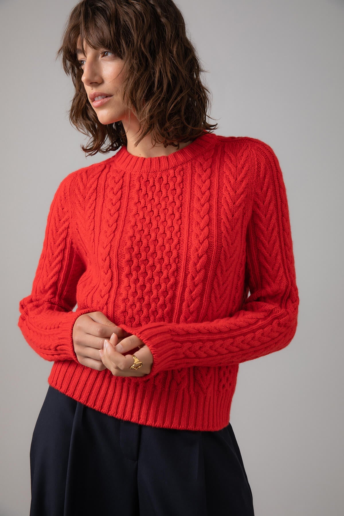 Women's Aran Cable Cropped Cashmere Sweater