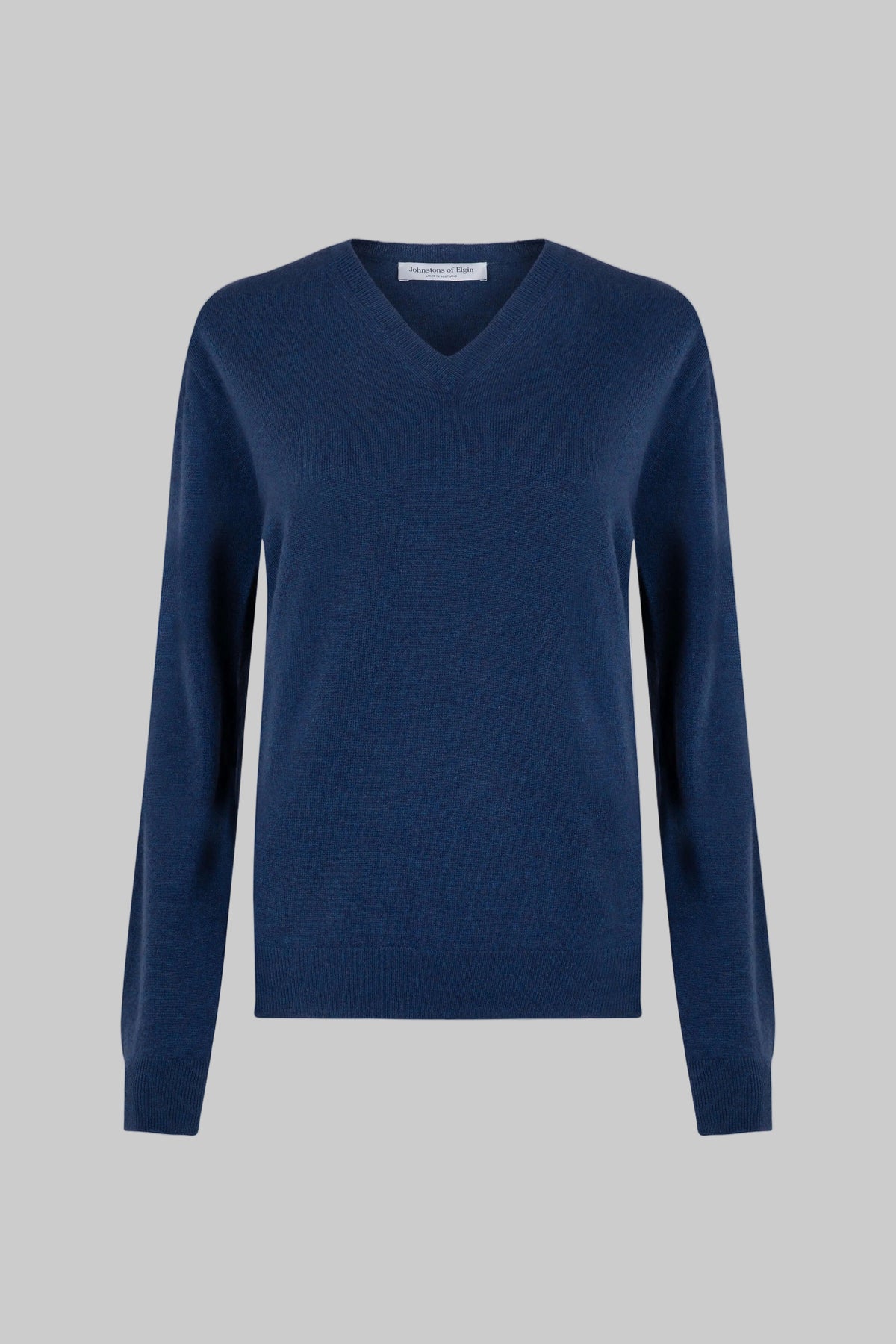 Johnstons of Elgin Womens Knitwear Ocean Blue Classic Cashmere V Neck KAI05140HD7244