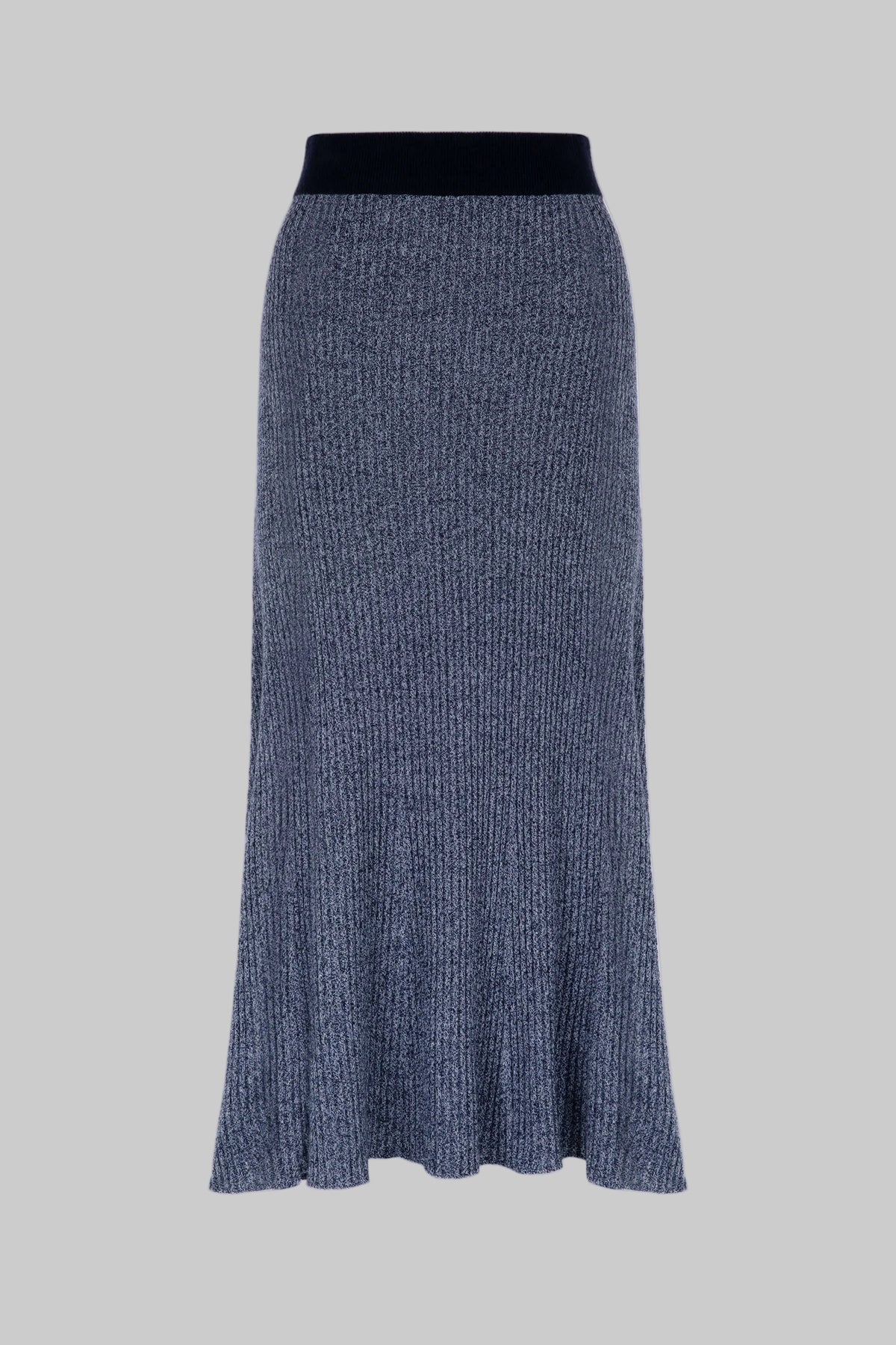 Johnstons of Elgin SS24 Women's Knitwear Dark Navy Marl Ribbed Marl Cashmere Skirt KAI05206Q23957