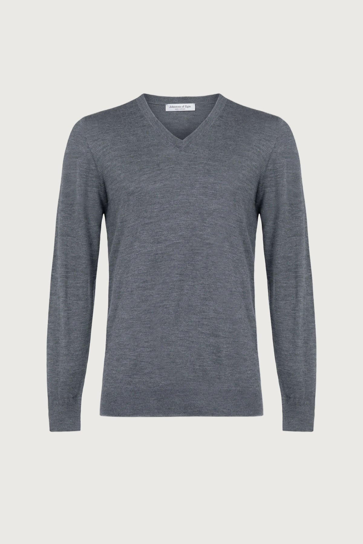 Johnstons of Elgin SS24 Unisex Knitwear Granite Grey Unisex Superfine Cashmere V Neck KAI05242HA4077
