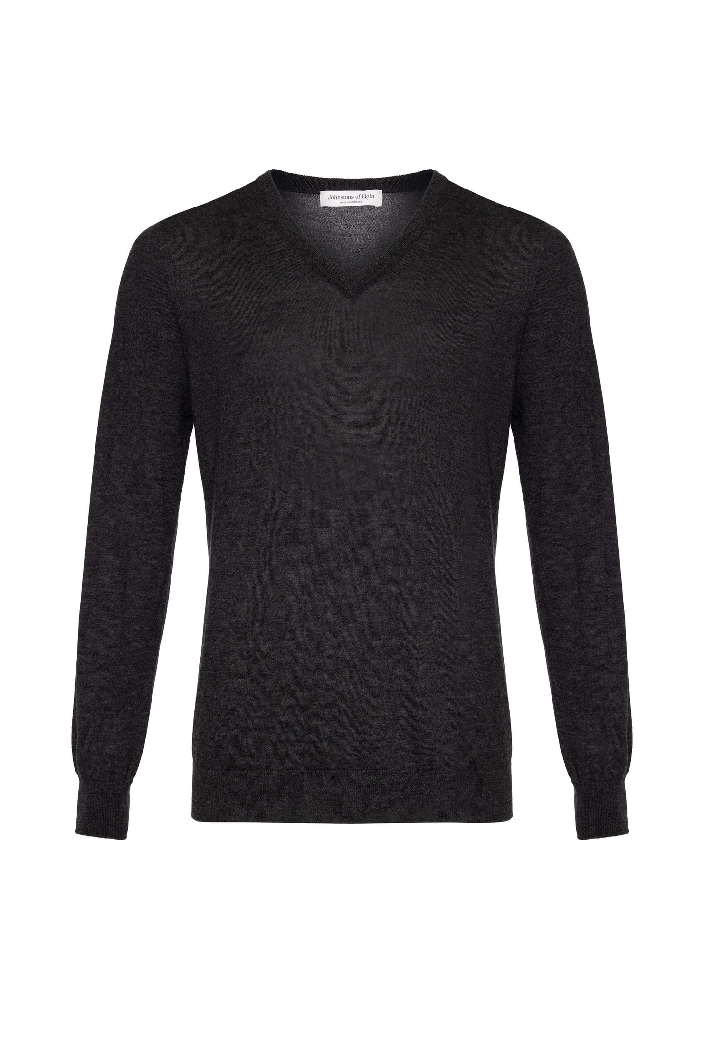 Johnstons of Elgin AW24 Unisex Knitwear Charcoal Unisex Superfine Cashmere V Neck KAI05242HA7180