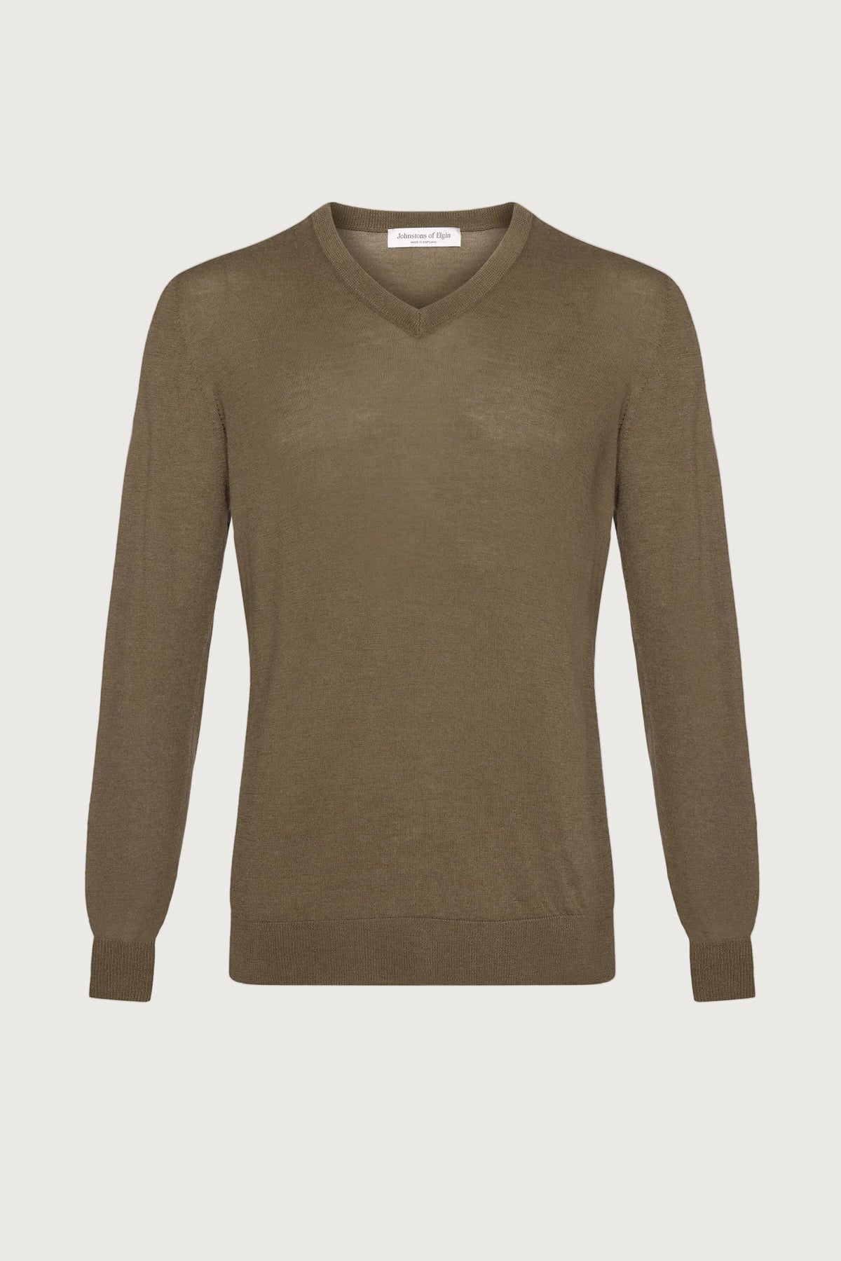 Johnstons of Elgin AW24 Unisex Knitwear Olive Unisex Superfine Cashmere V Neck KAI05242SC4600