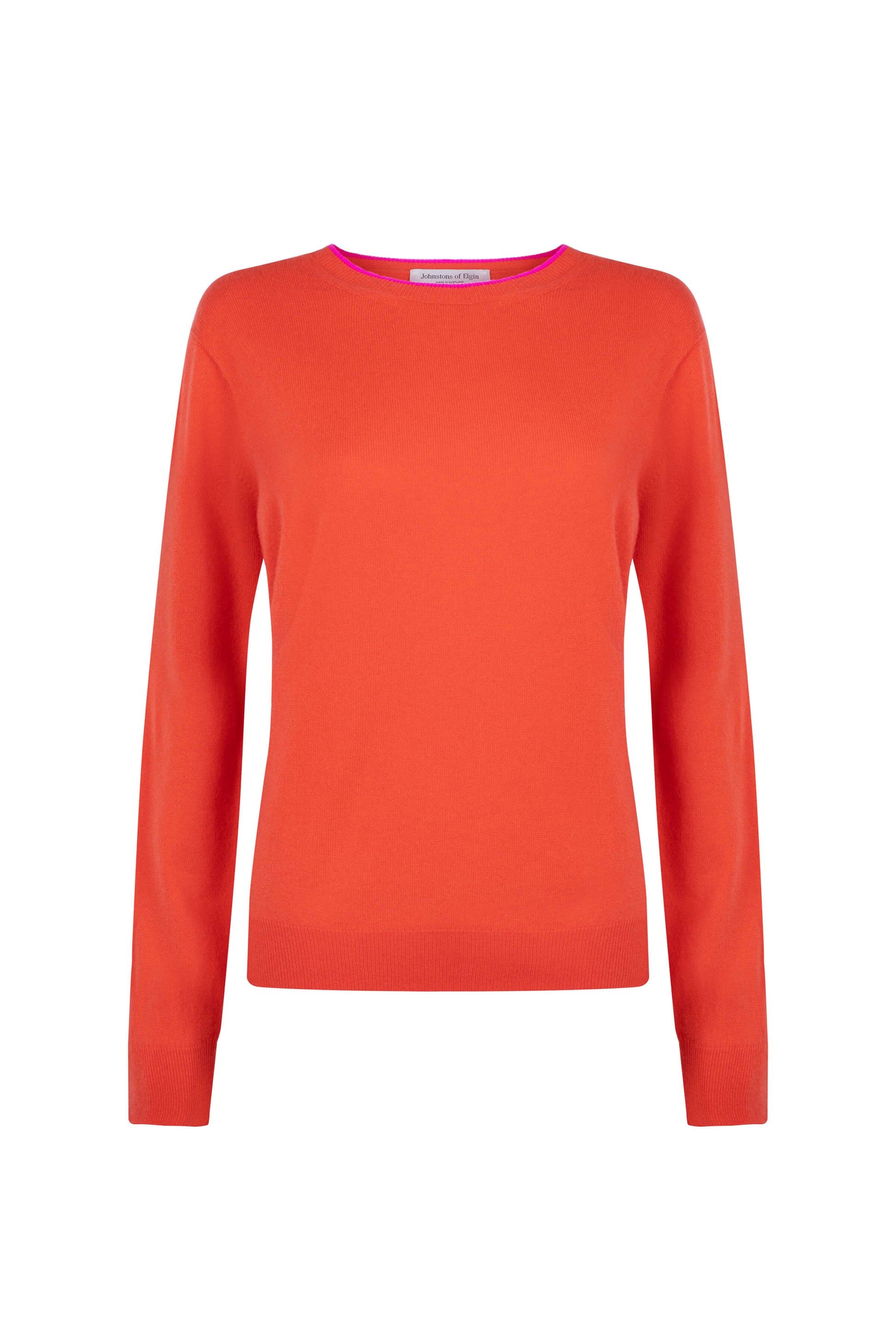 Johnstons of Elgin SS24 Women's Knitwear Coral & Fluro Pink Cashmere Boyfriend Sweater KAI05248Q24275