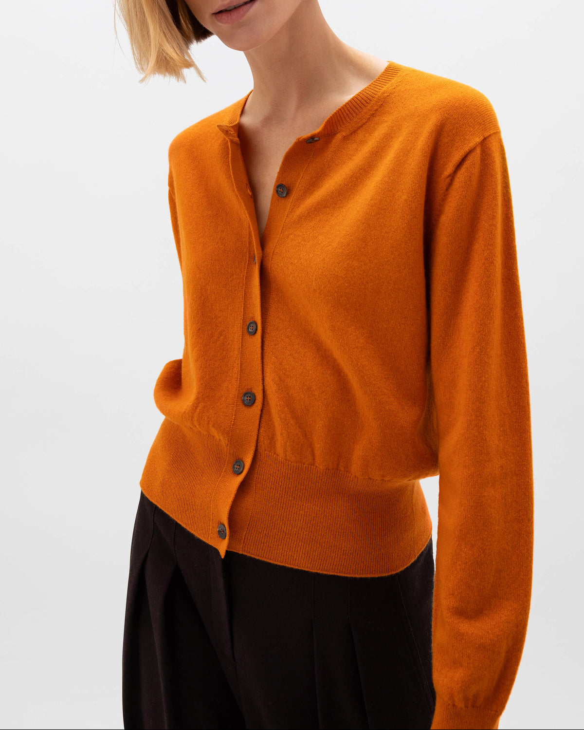 Johnstons of Elgin AW24 Women's Knitwear Burnt Orange Cashmere Cardigan KAI05274SG4199