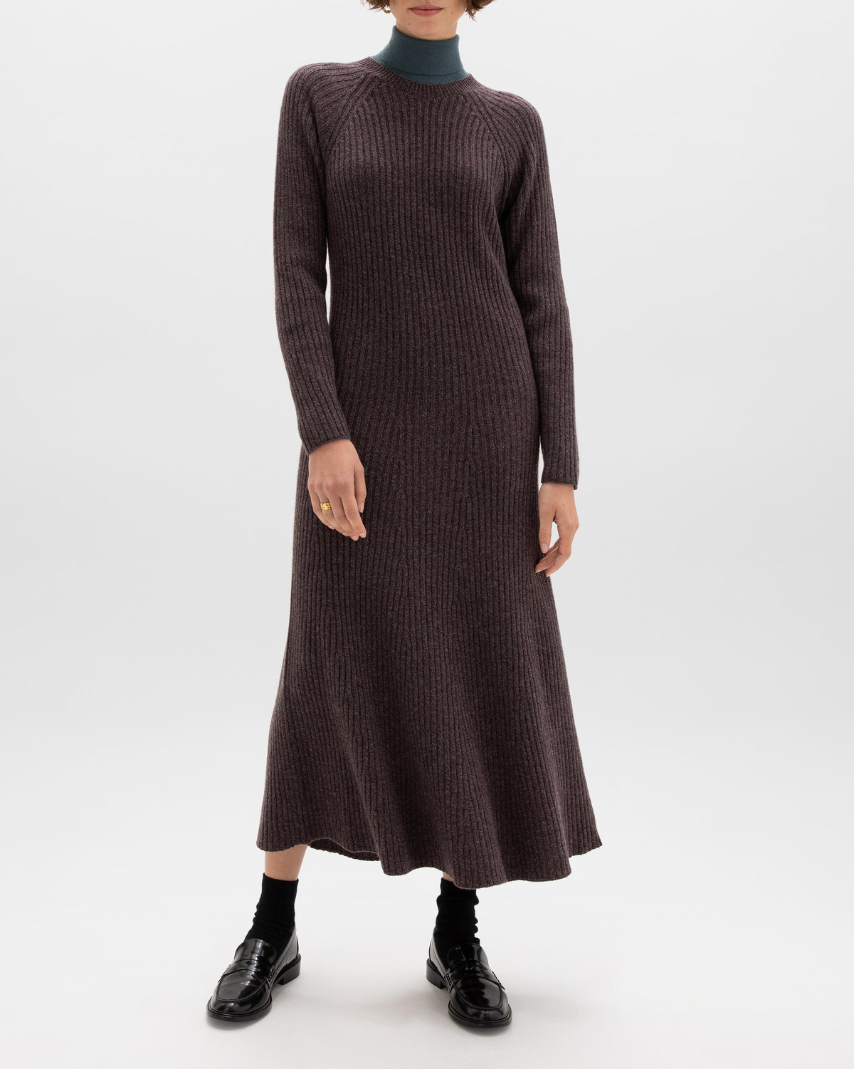 Johnstons of Elgin AW24 Women's Knitwear Dark Russet Marl Dolman Sleeve Cashmere Dress KAI05281HE7059