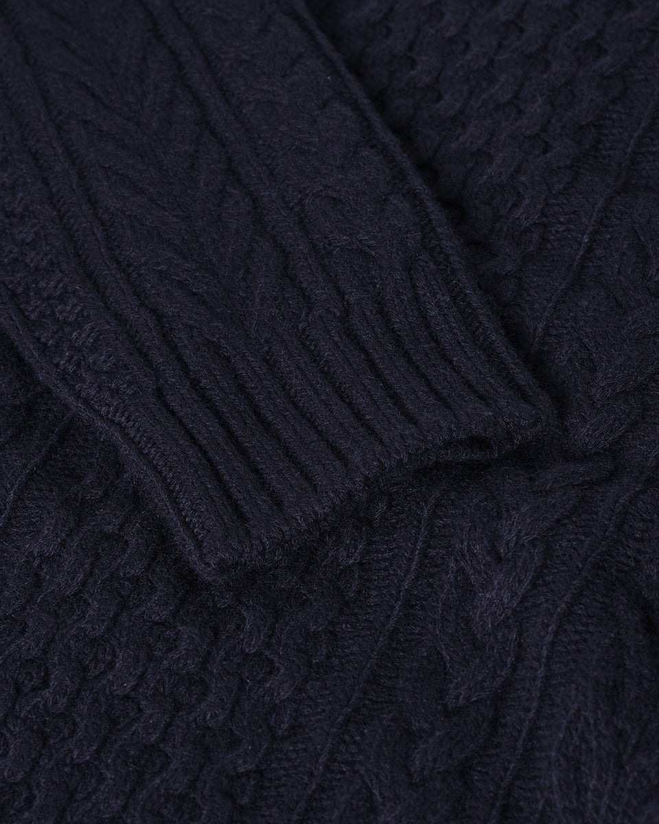 Johnstons of Elgin AW25 Men's Knitwear Dark Navy Aran Cable Cashmere Jumper KAI05336SD7286