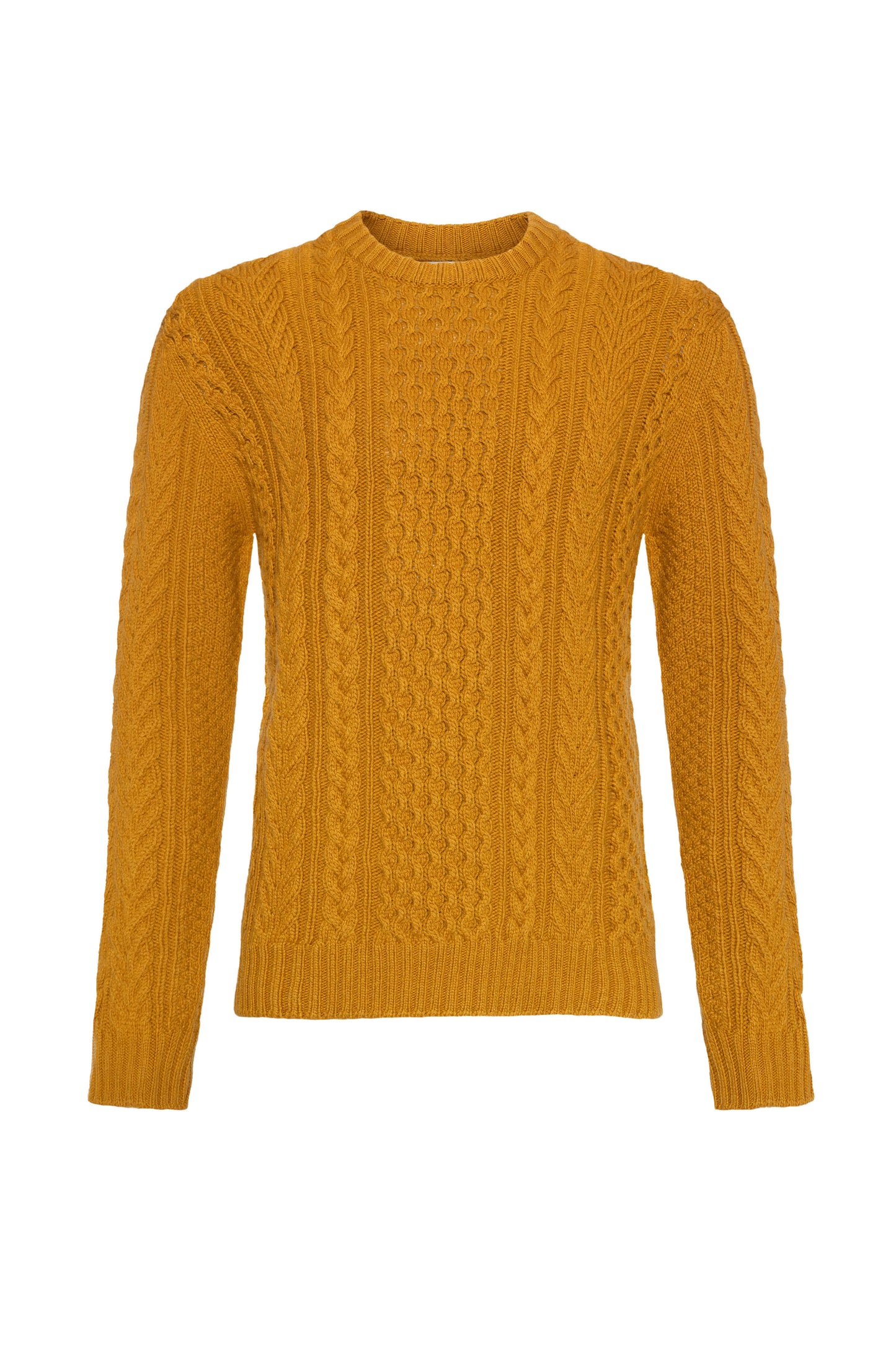 Johnstons of Elgin AW24 Men's Knitwear Ochre Aran Cable Cashmere Jumper KAI05336SF4347