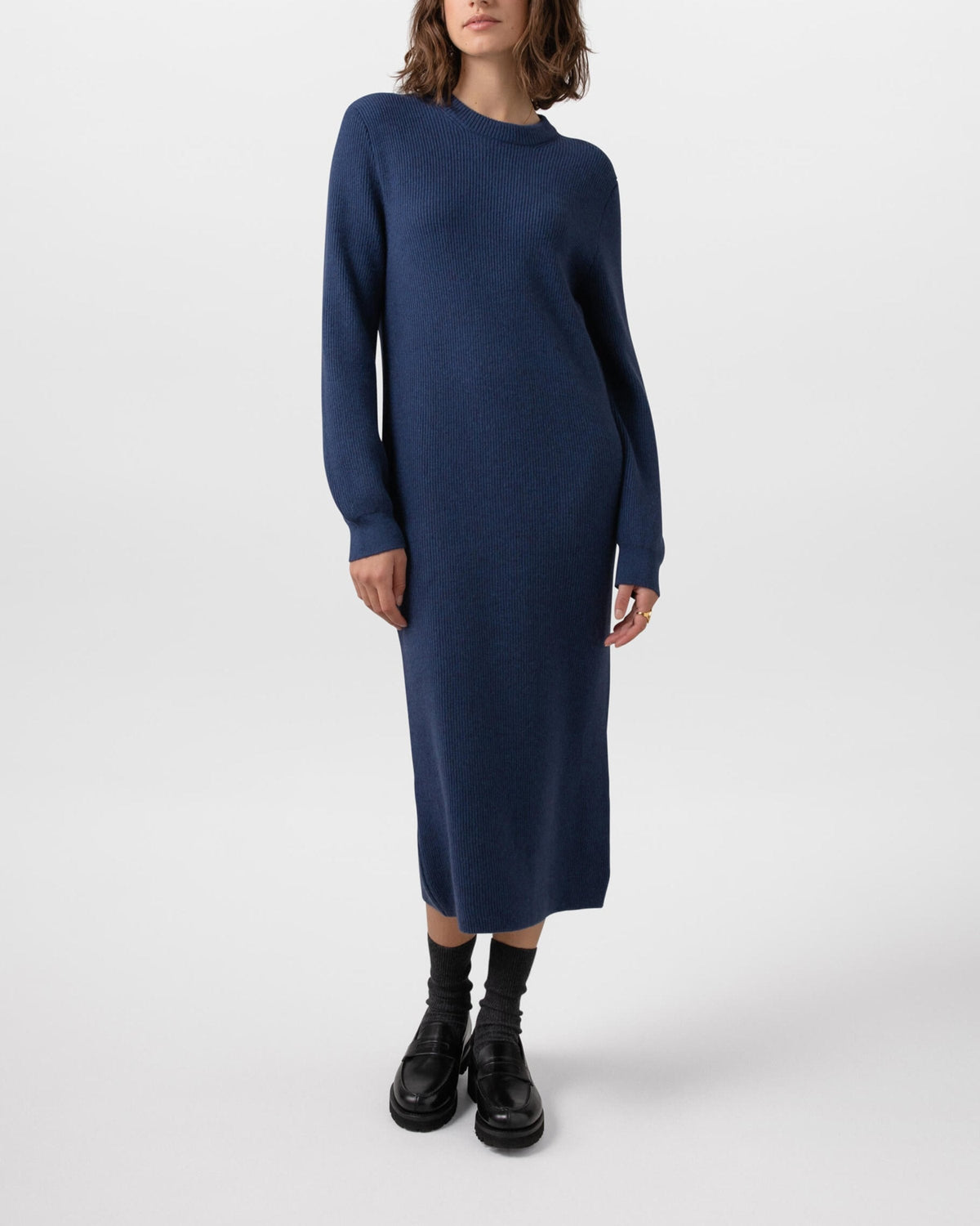 Johnstons of Elgin Womens Knitwear Ocean Blue Ribbed Cashmere Dress KAP05096HD7244
