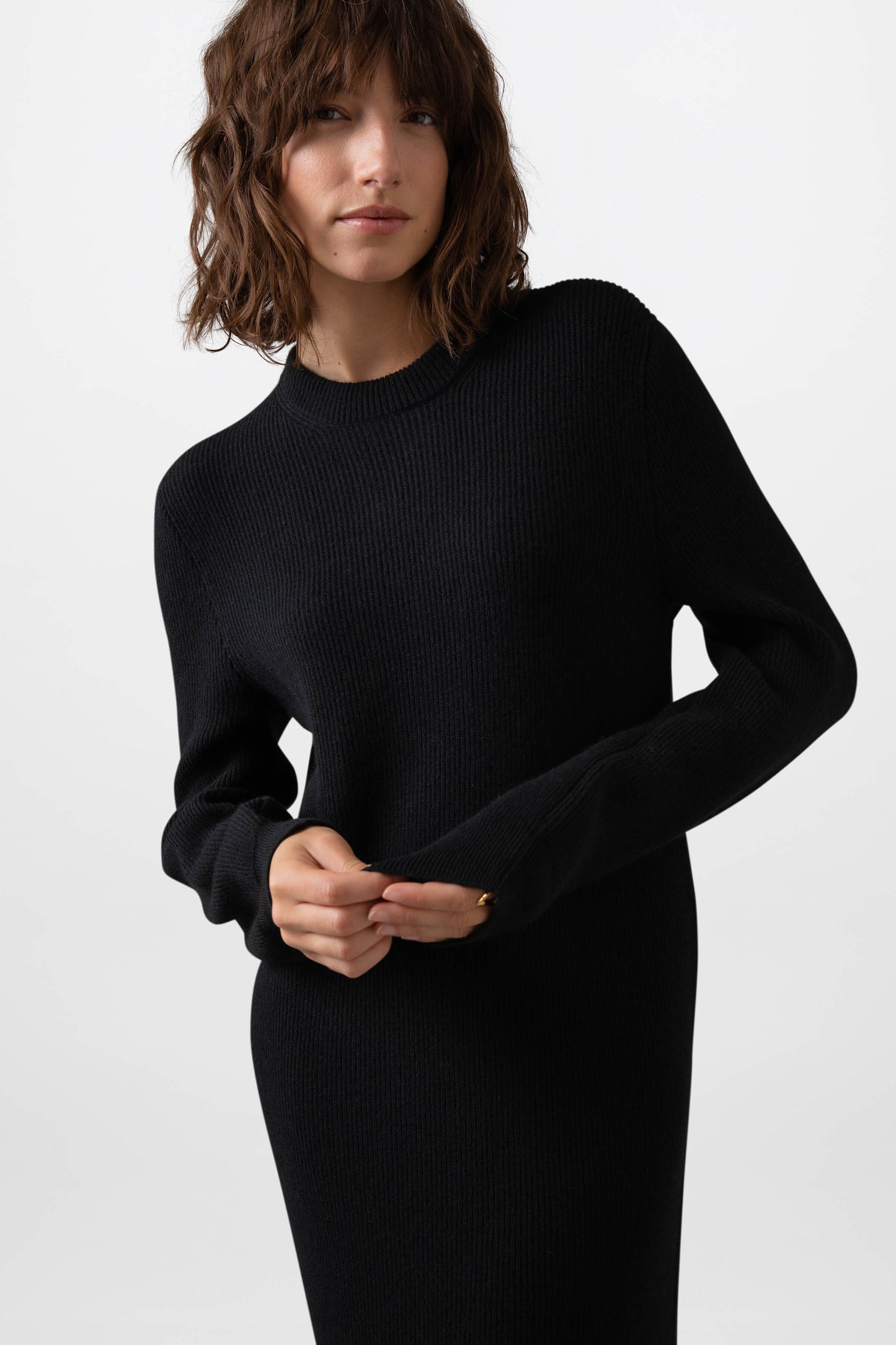 Black Ribbed Cashmere Dress