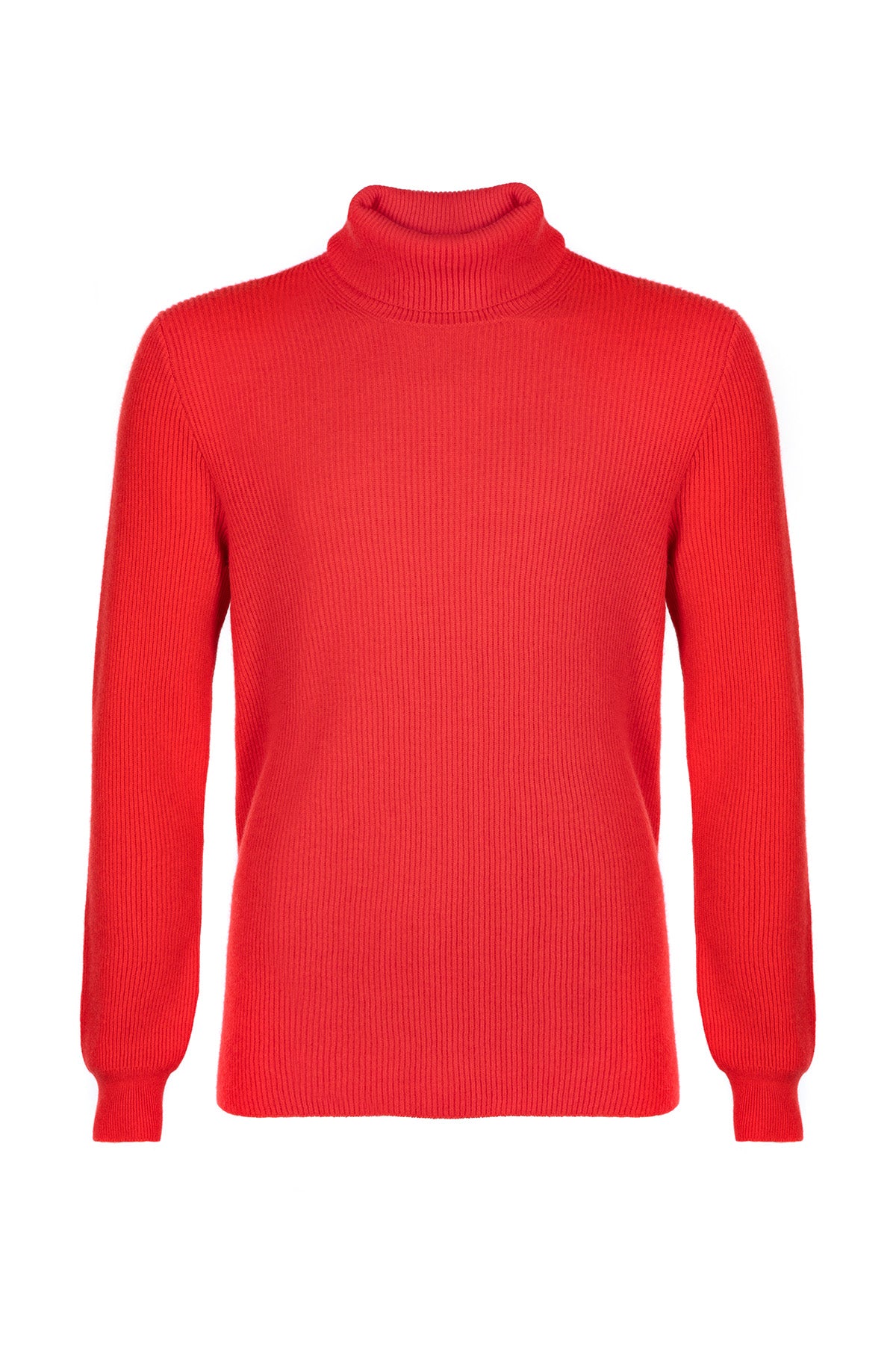 Johnstons of Elgin Men’s Ribbed Cashmere Roll Neck Jumper in Orkney Red KAP05107SE0661