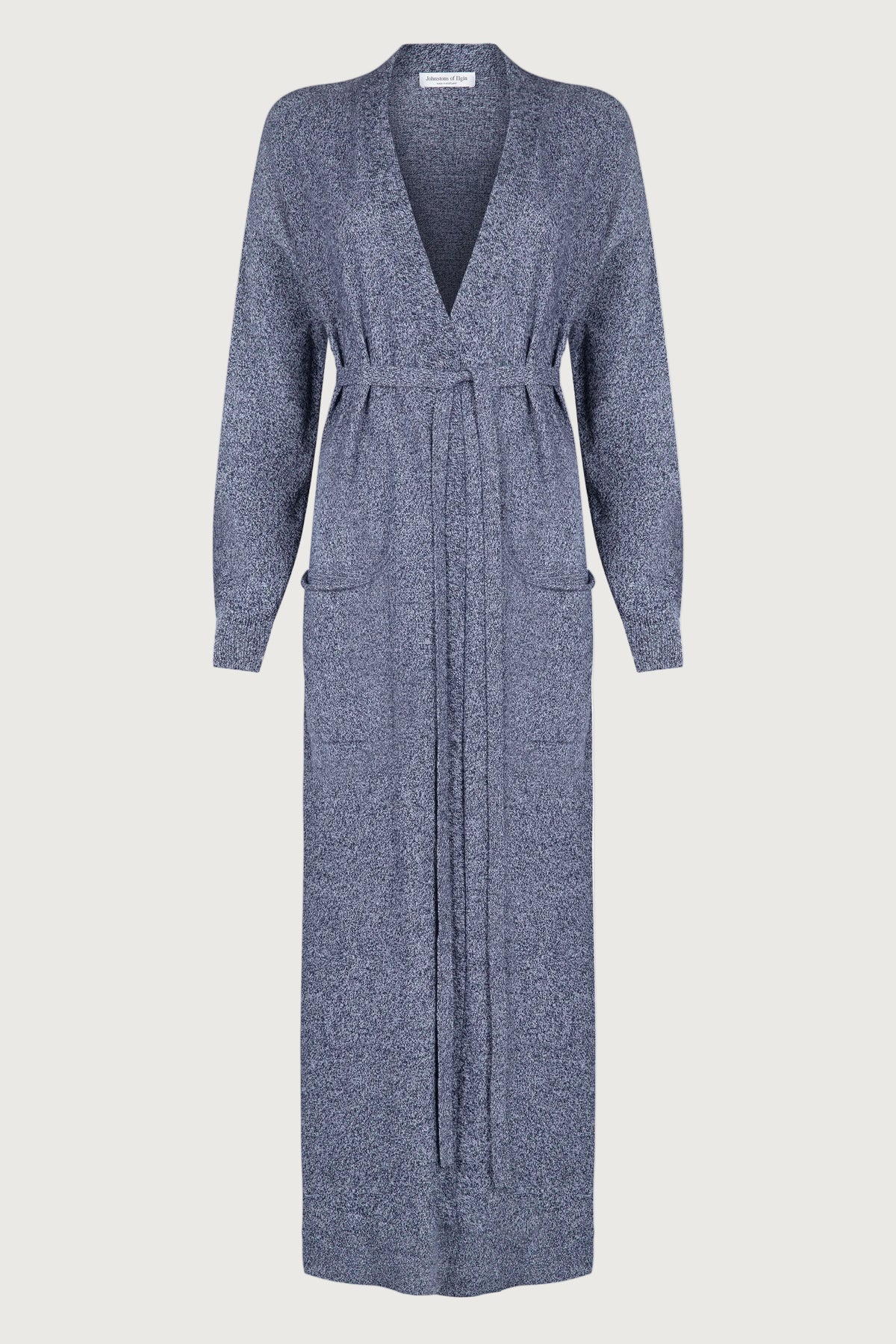 Belted Long Navy Marl Cashmere Cardigan