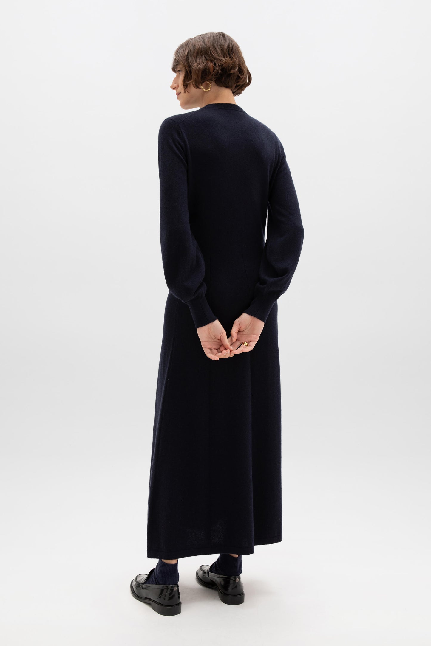 Johnstons of Elgin AW24 Women's Knitwear Dark Navy Fit & Flare Cashmere Dress KAP05277SD7286