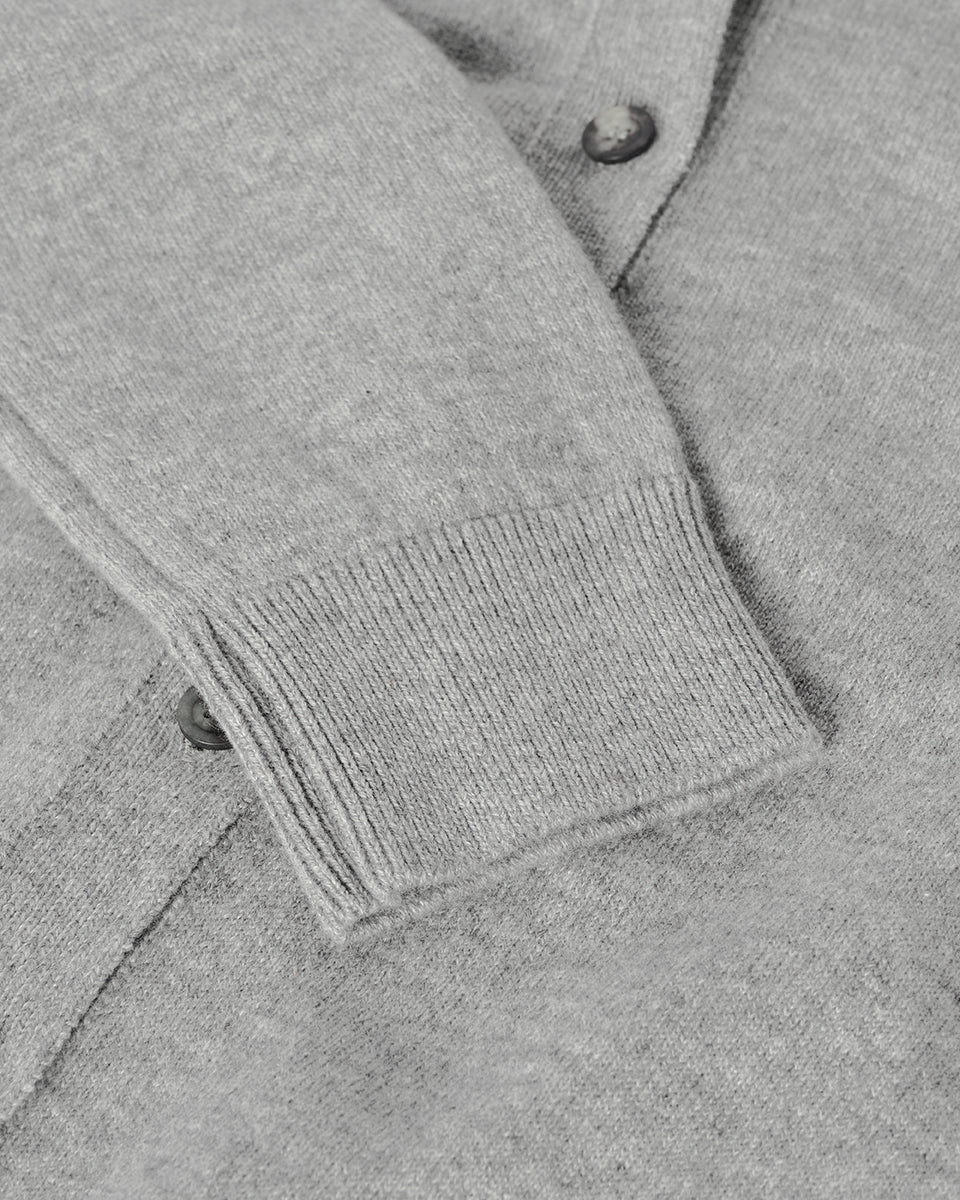 Johnstons of Elgin AW25 Women's Knitwear Light Grey Classic Cashmere Grey Cardigan Close Up KAP05573HA0308