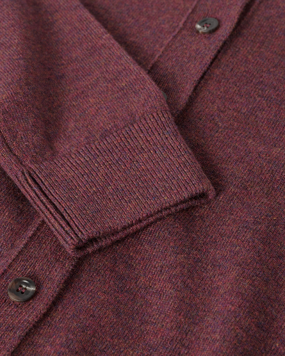 Johnstons of Elgin AW25 Women's Knitwear Damson Classic Cashmere Purple Cardigan Close Up KAP05573HE7064