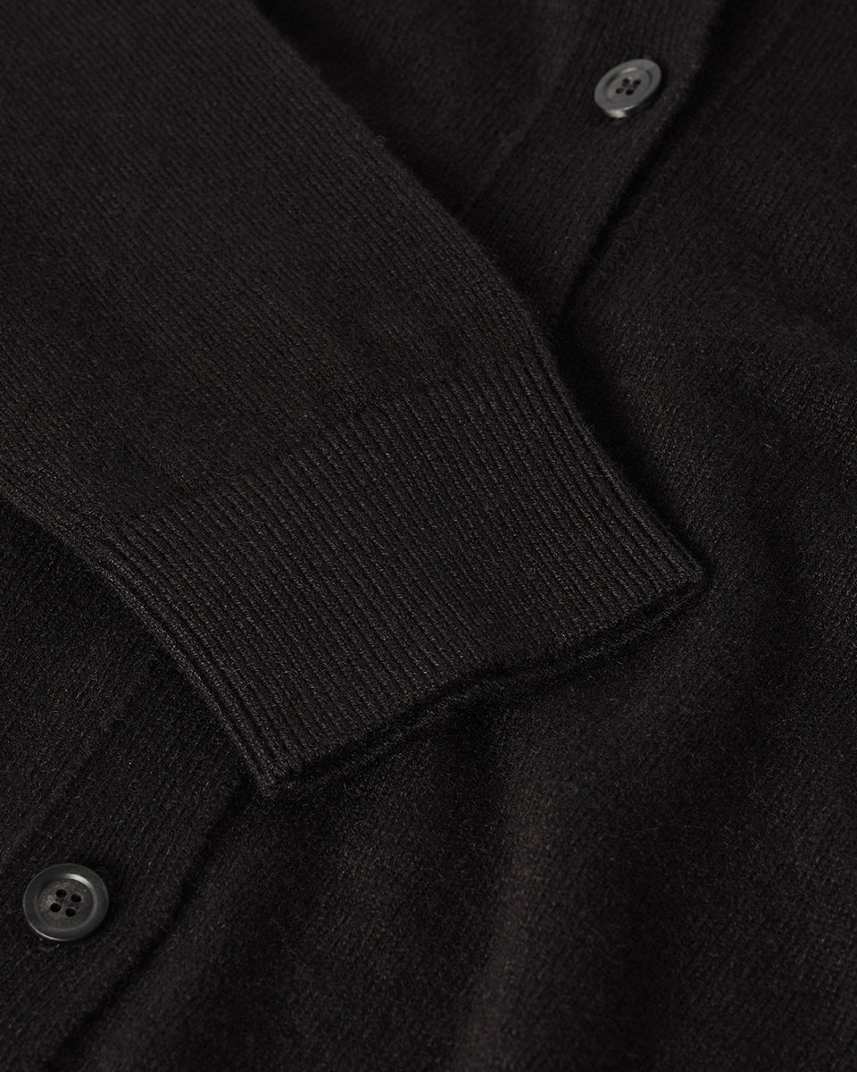 Johnstons of Elgin AW25 Women's Knitwear Black Classic Cashmere Black Cardigan Close Up KAP05573SA7210