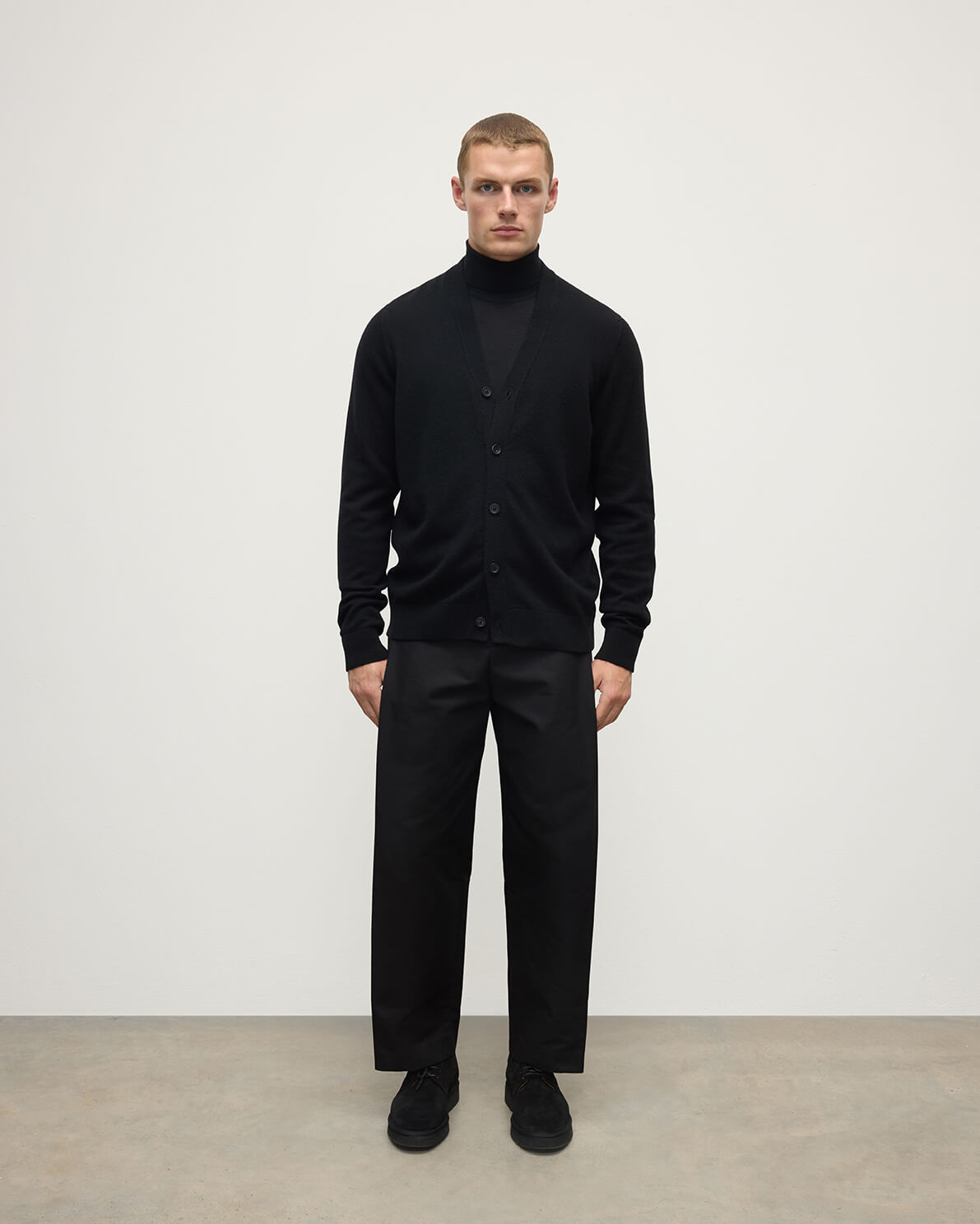 Cashmere V-Neck Black Cardigan Men's Cashmere Johnstons of Elgin