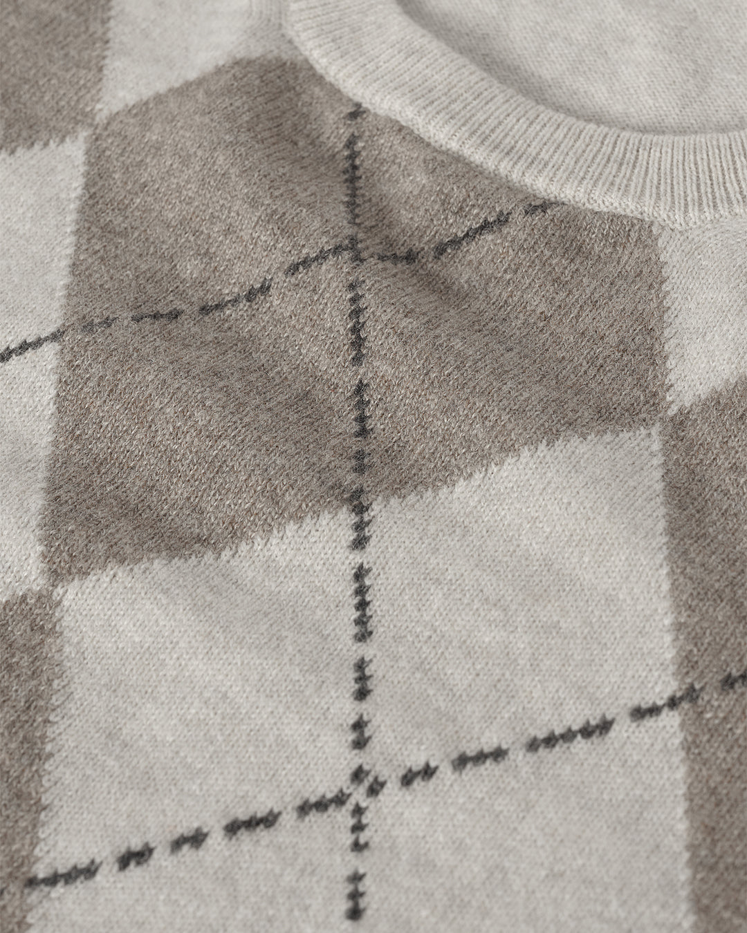 JOHNSTONS OF ELGIN MENS ARGYLL CREW SWEATER NATURAL 100% CASHMERE KAP05747JU1602