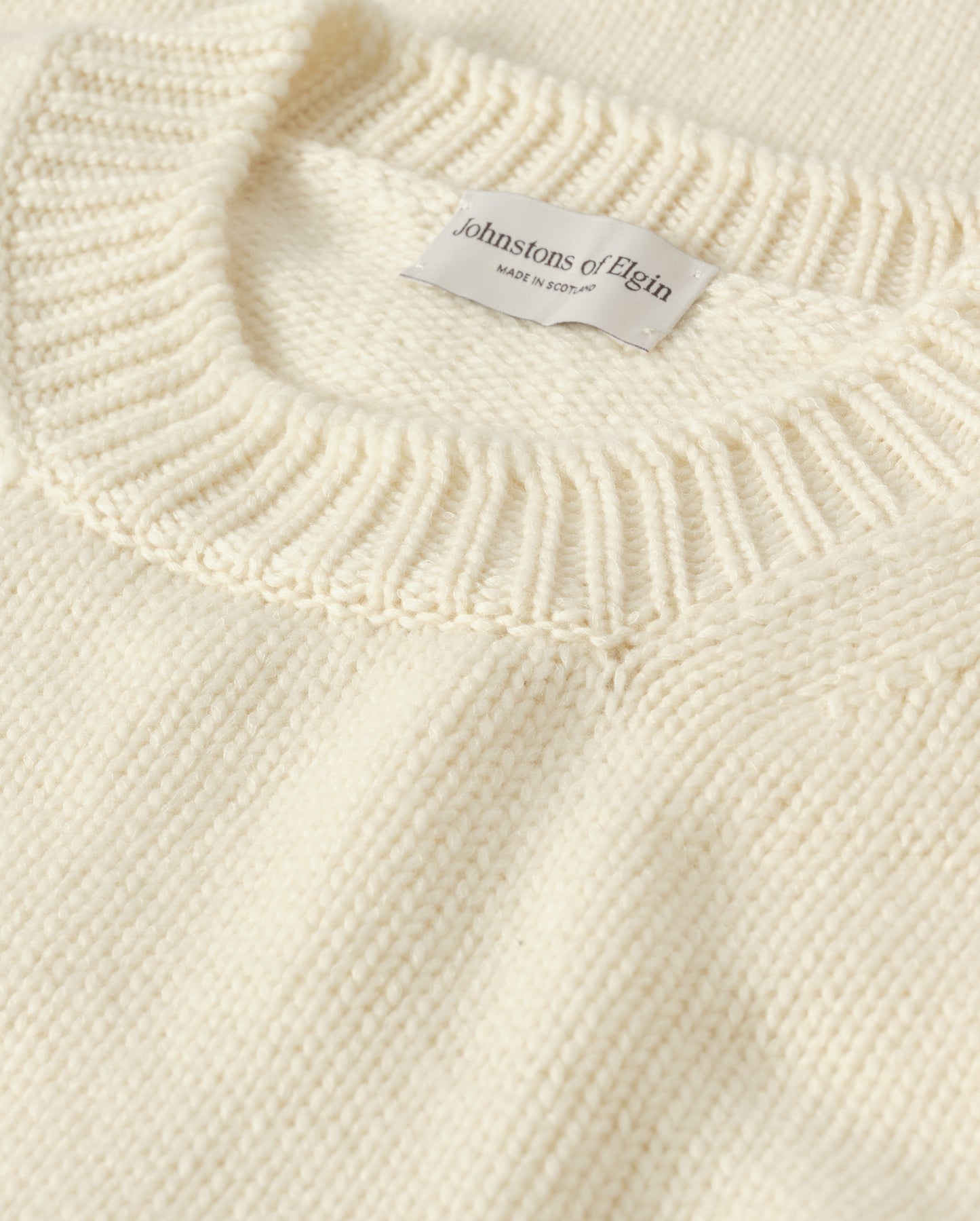 JOHNSTONS OF ELGIN DONACHIE CREW SWEATER MARBLED CASHMERE TEXTURED RIBBED CREW NECK SWEATER GREY 78% CASHMERE, 22% COTTON KBB01109HA4273
