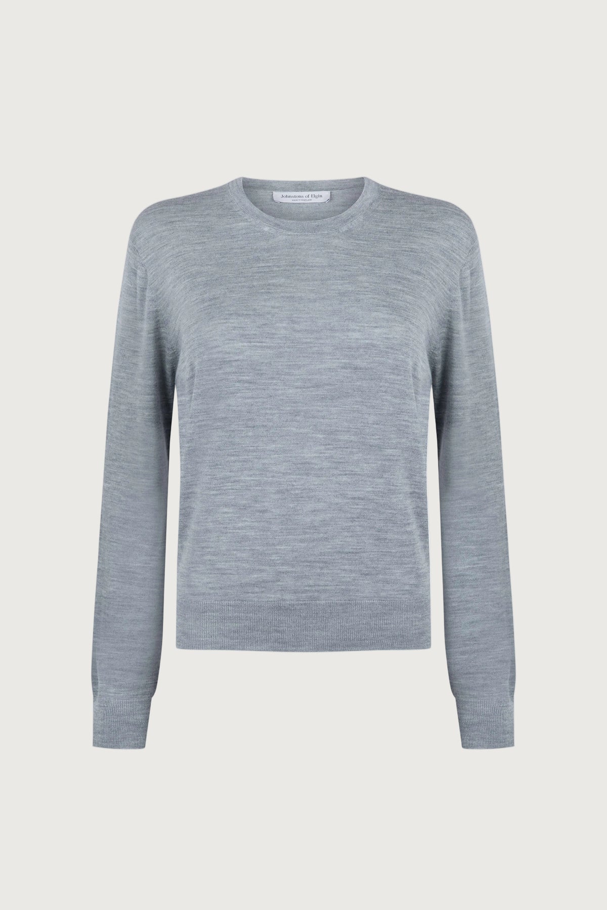Johnstons of Elgin Womens Knitwear Light Grey Superfine Merino Round Neck KDI00681HA4183