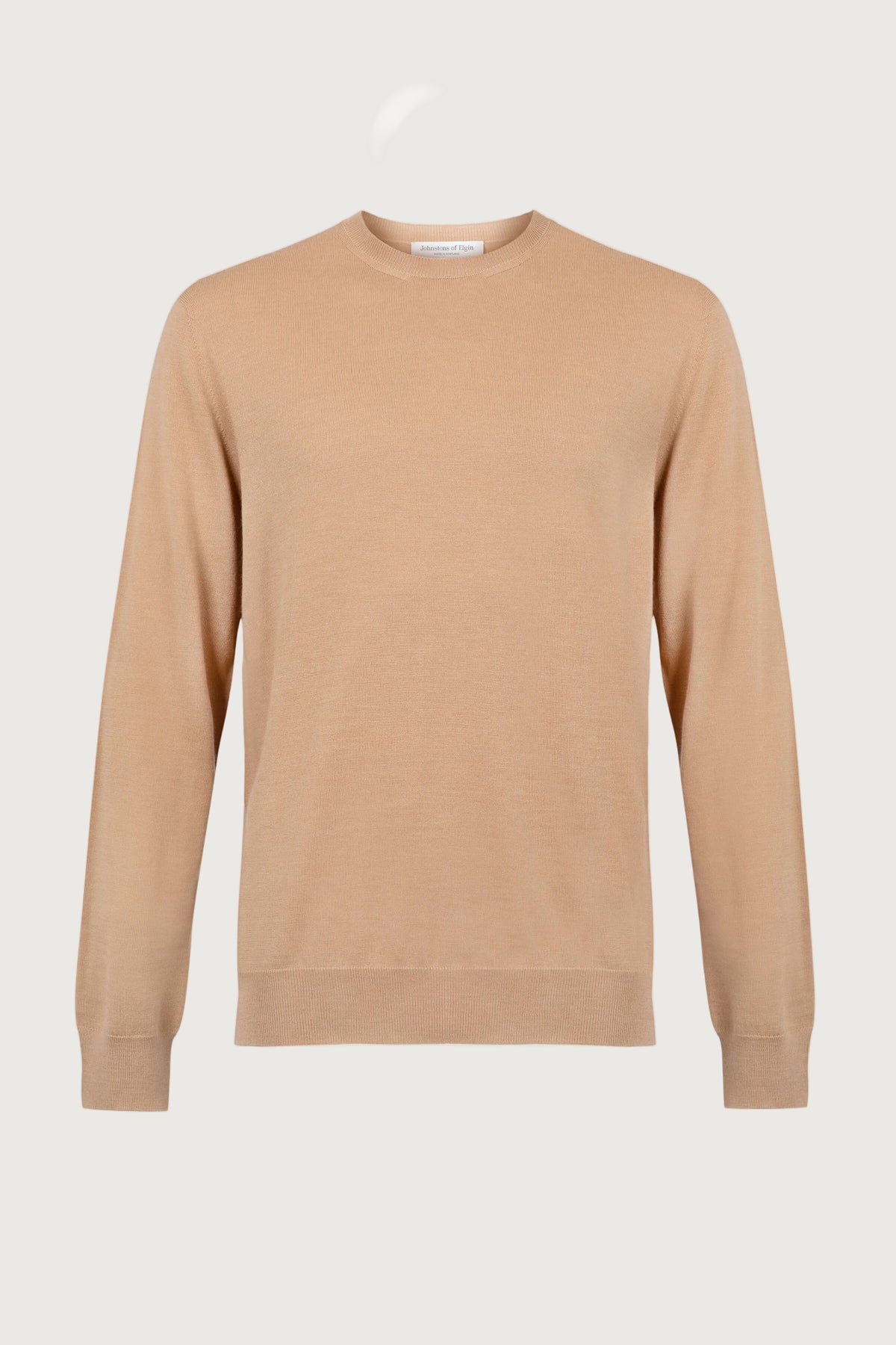 Johnstons of Elgin Men's Knitwear Camel Merino Round Neck Jumper KDI00702SB4517