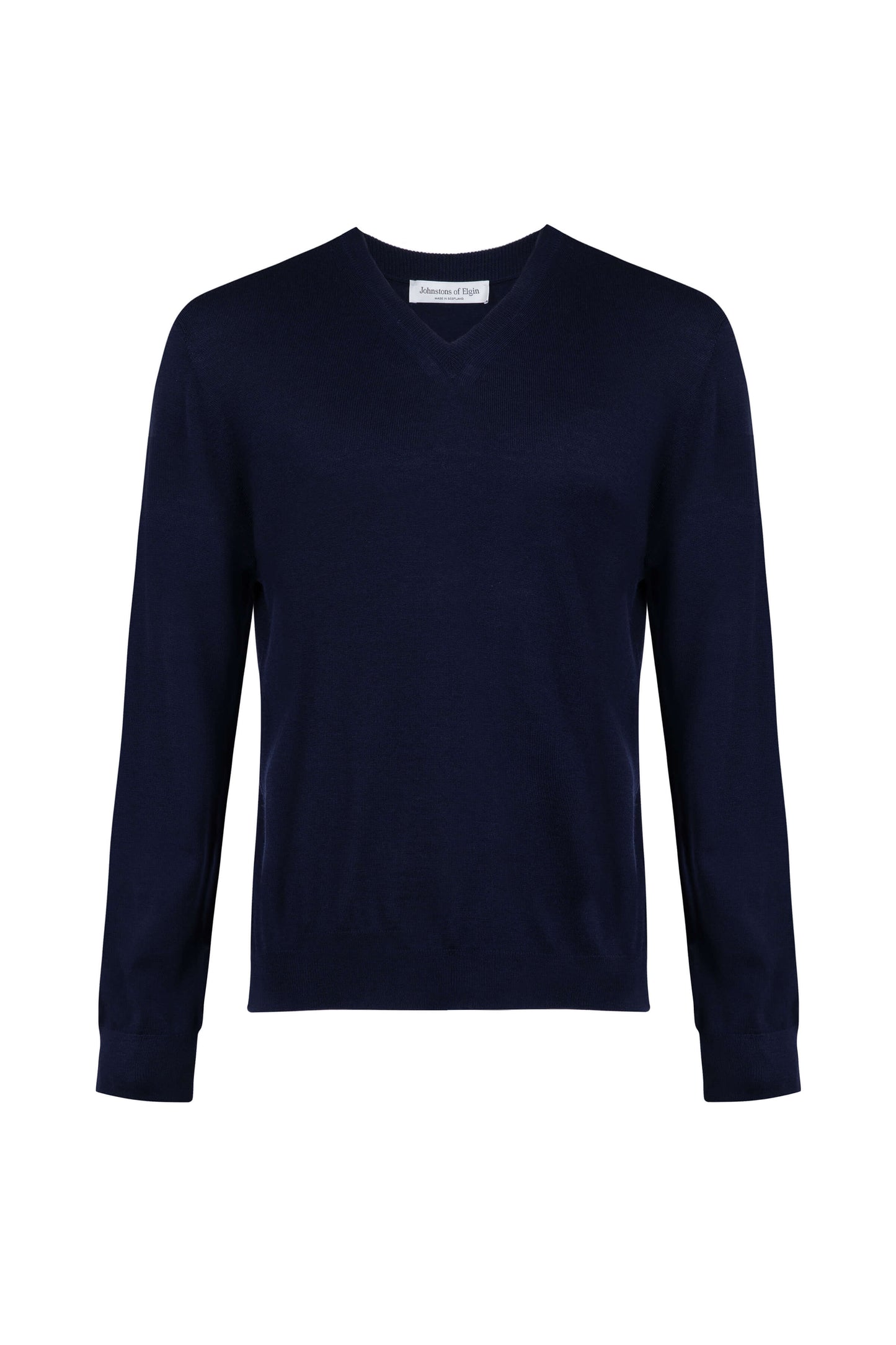 Johnstons of Elgin SS24 Men's Knitwear Dark Navy Superfine Merino V Neck Jumper KDI00704SD7563