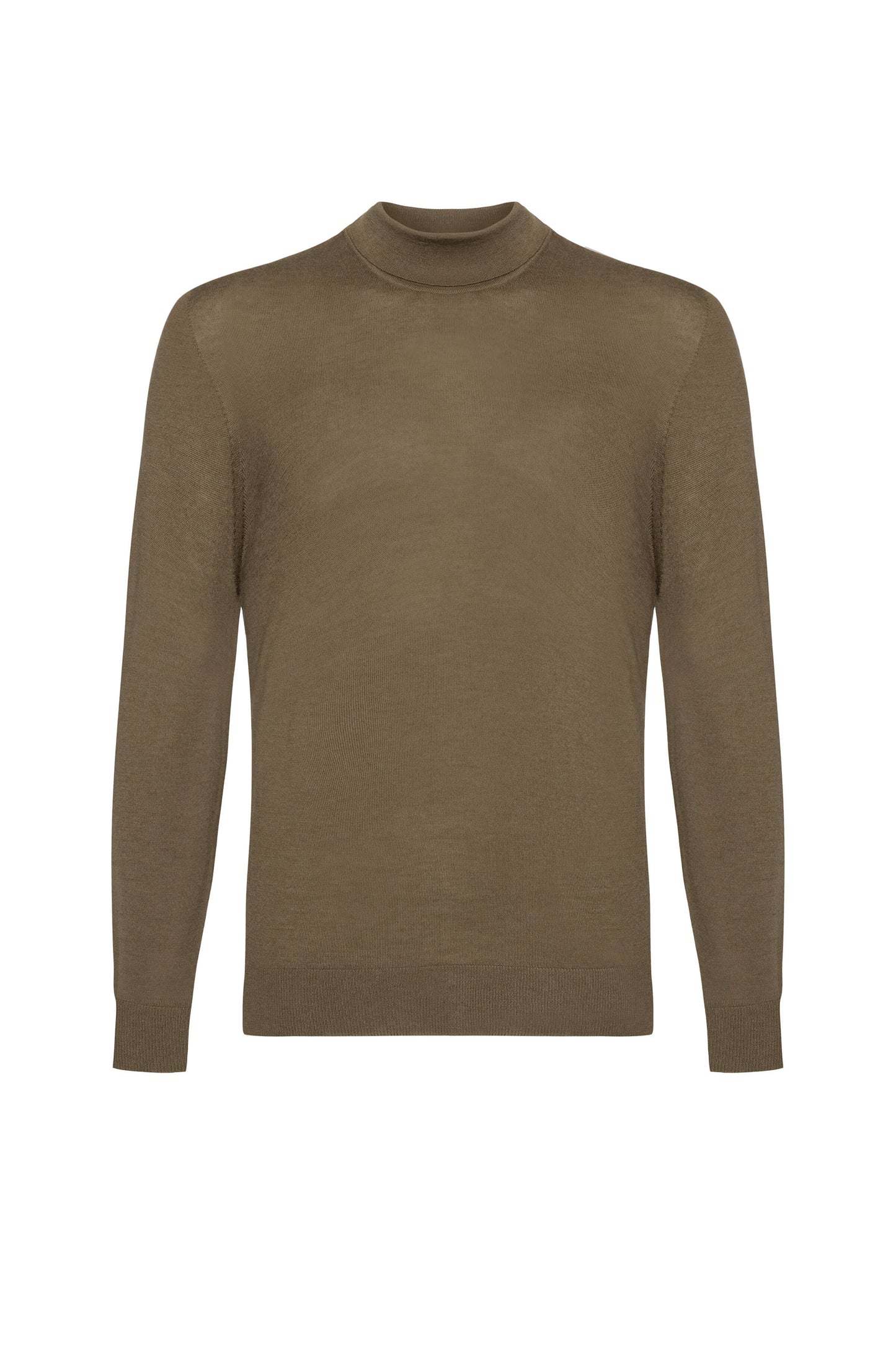 Johnstons of Elgin AW24 Men's Knitwear Olive Mock Turtle Neck Merino Sweater KDI00705SC4602