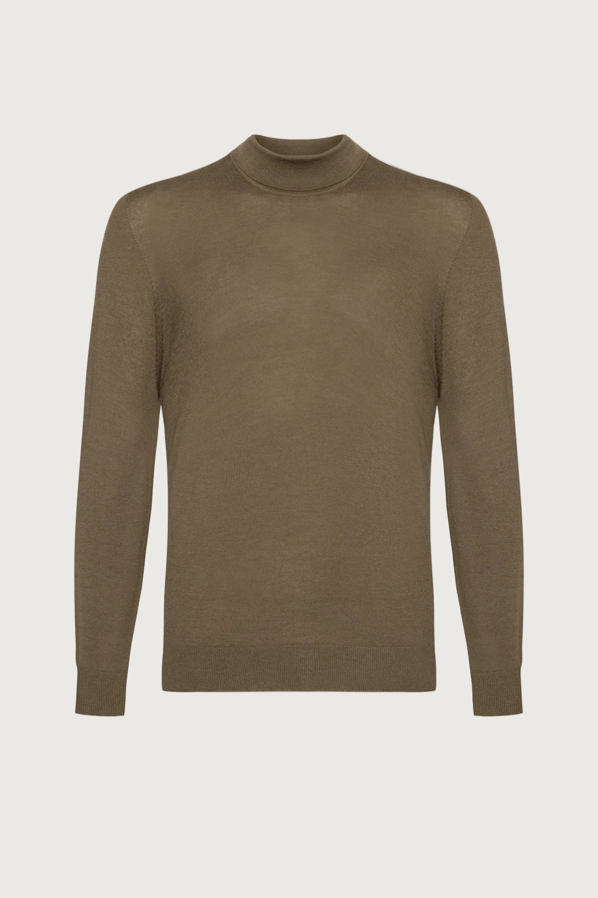 Johnstons of Elgin AW24 Men's Knitwear Olive Mock Turtle Neck Merino Sweater KDI00705SC4602