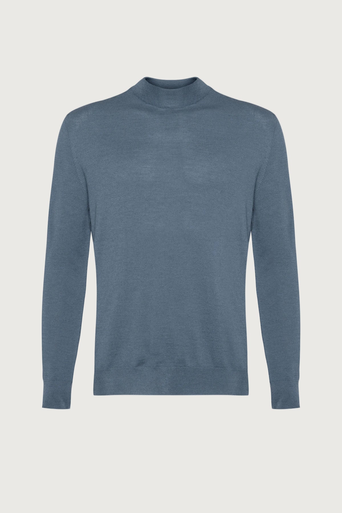 Johnstons of Elgin AW24 Men's Knitwear Slate Mock Turtle Neck Merino Sweater KDI00705SD5245